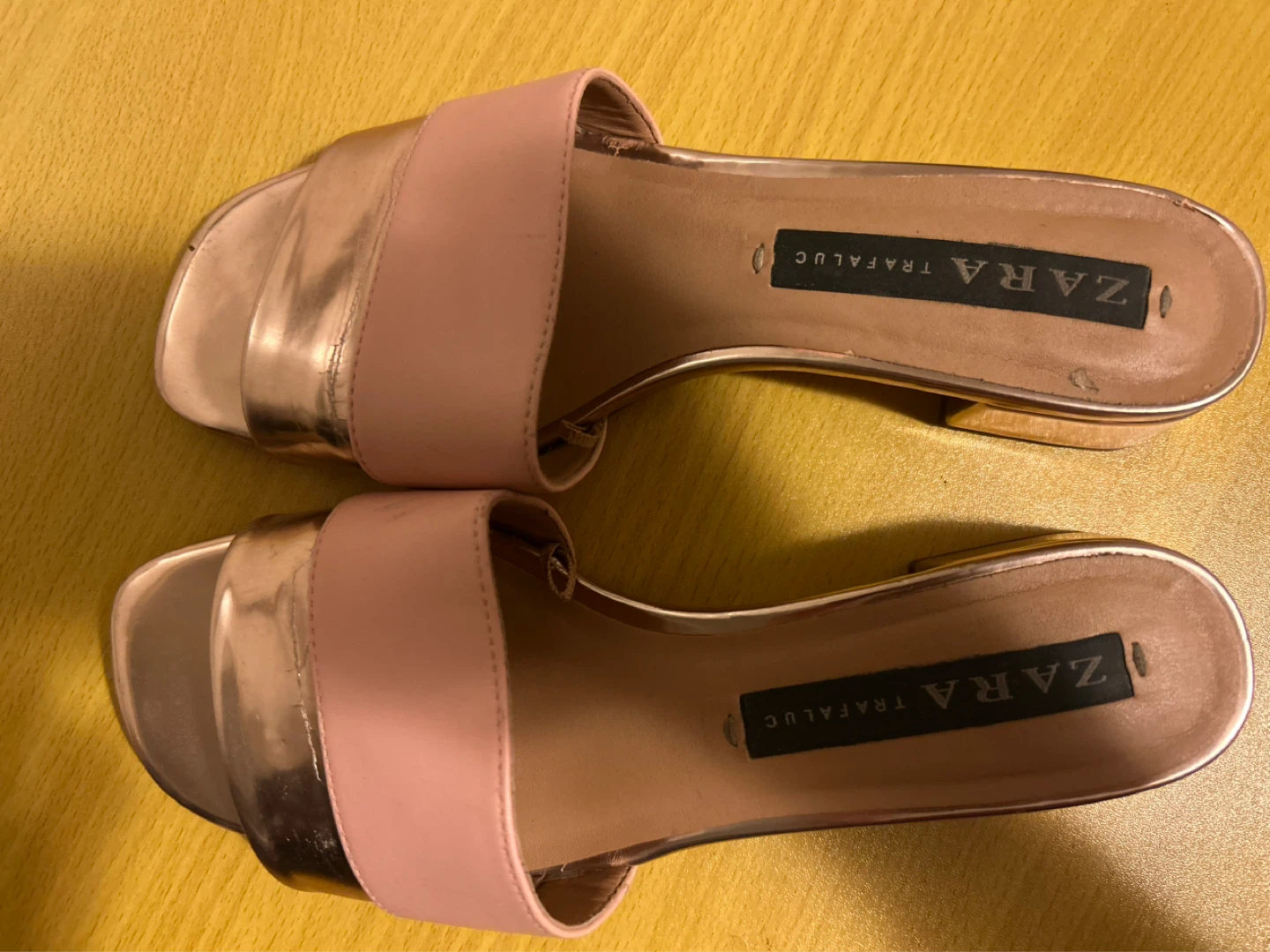 ZARA TRF Pink & Gold Block Heel Slides Size 37 - photo 2