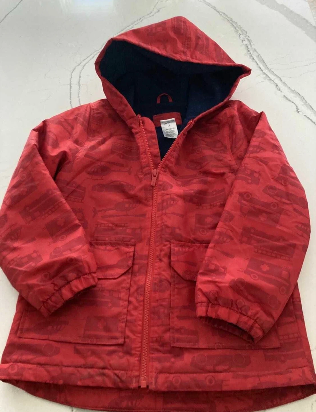Carter's Red Vehicle Print Hooded Jacket - Size 7