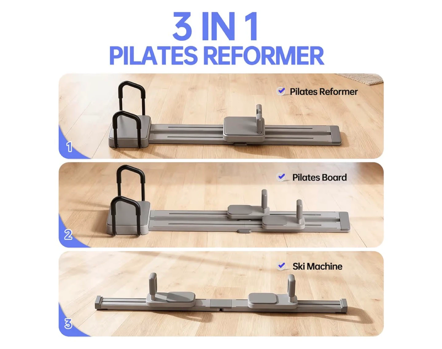 3-in-1 Pilates Reformer, Board, and Ski Machine