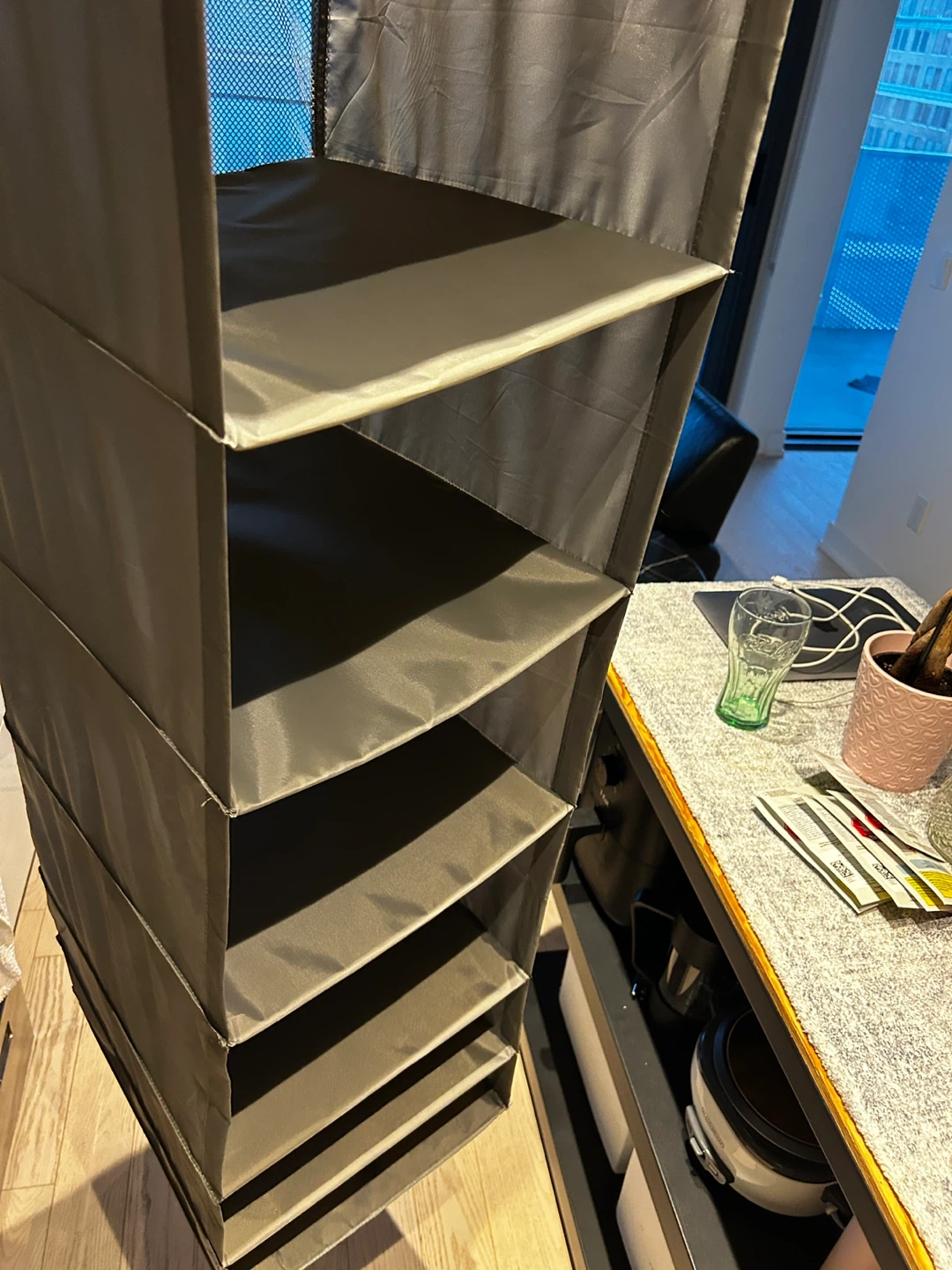 Grey Fabric Hanging Closet Organizer with 5 Shelves