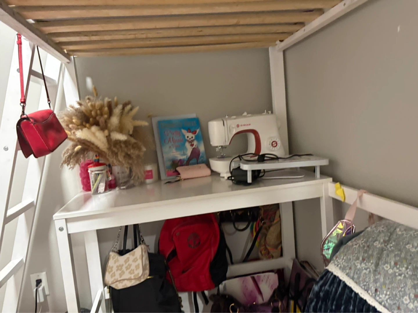 White Loft Bed with integrated desk and ladder - photo 3