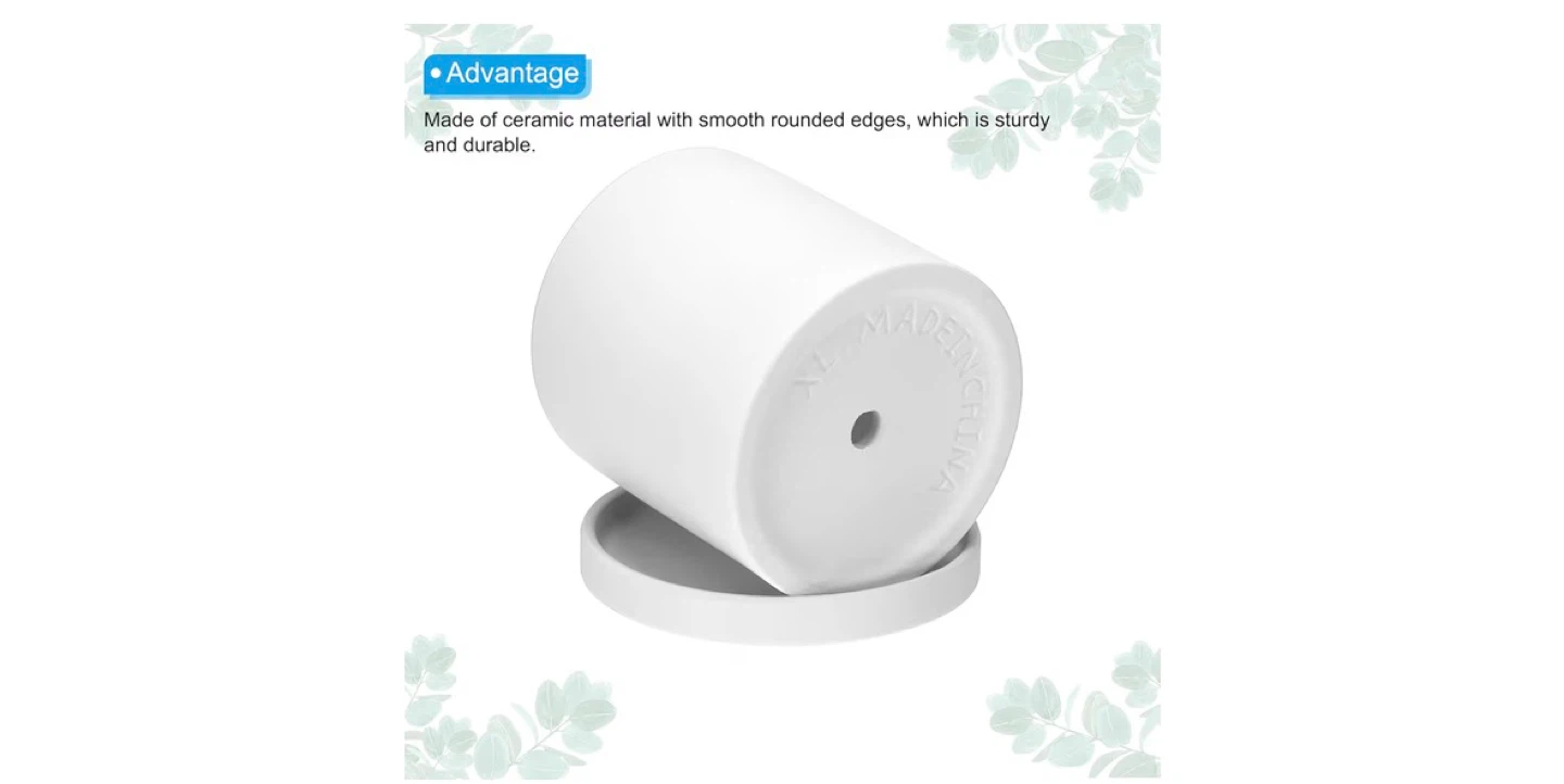 White Ceramic Planter Pot with Saucer - photo 2