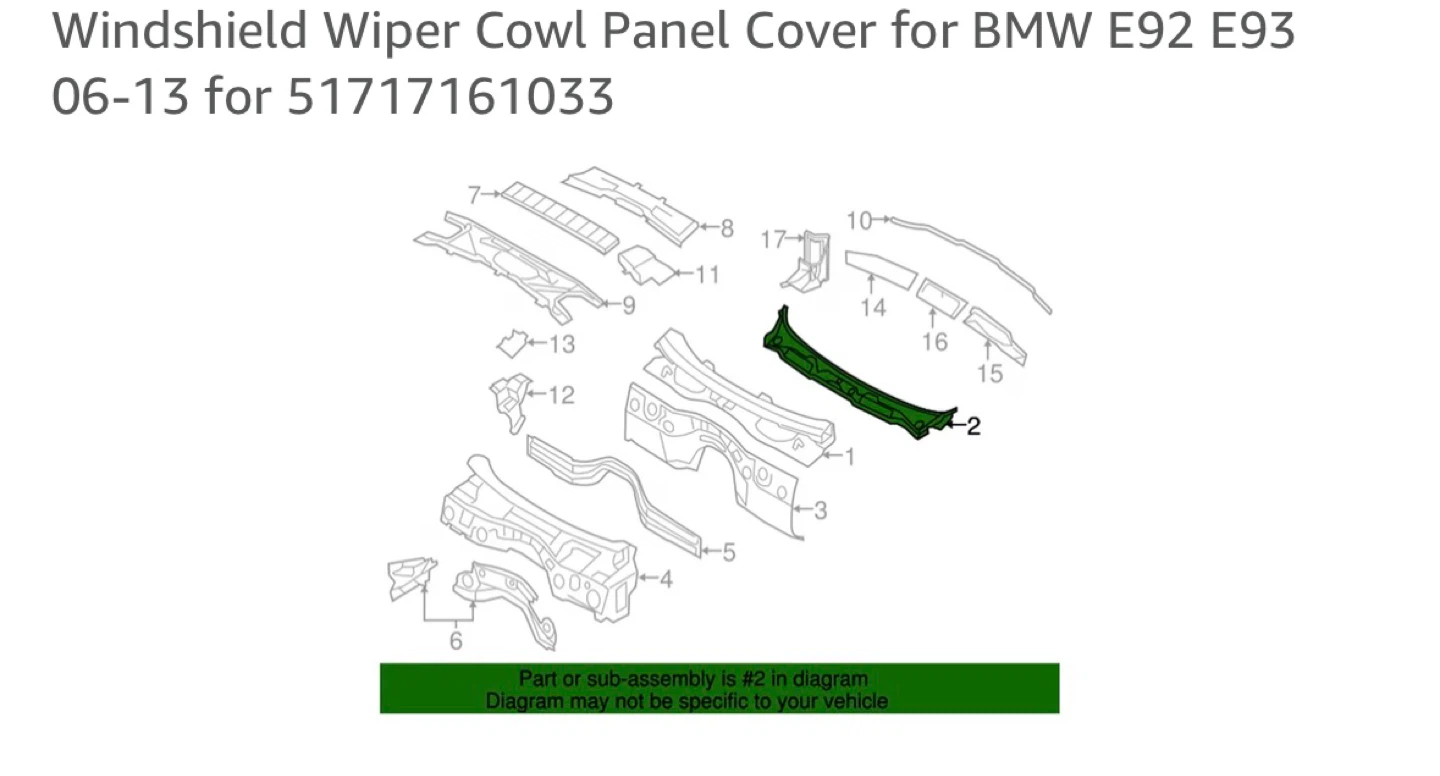 Windshield Wiper Cowl Panel for BMW E92 E93 06-13 - photo 3