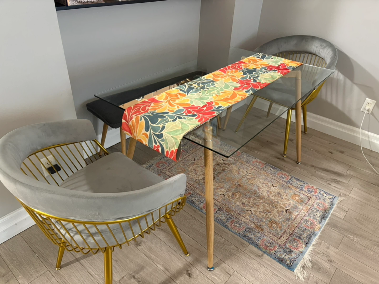 Glass Dining Table with Wood Legs