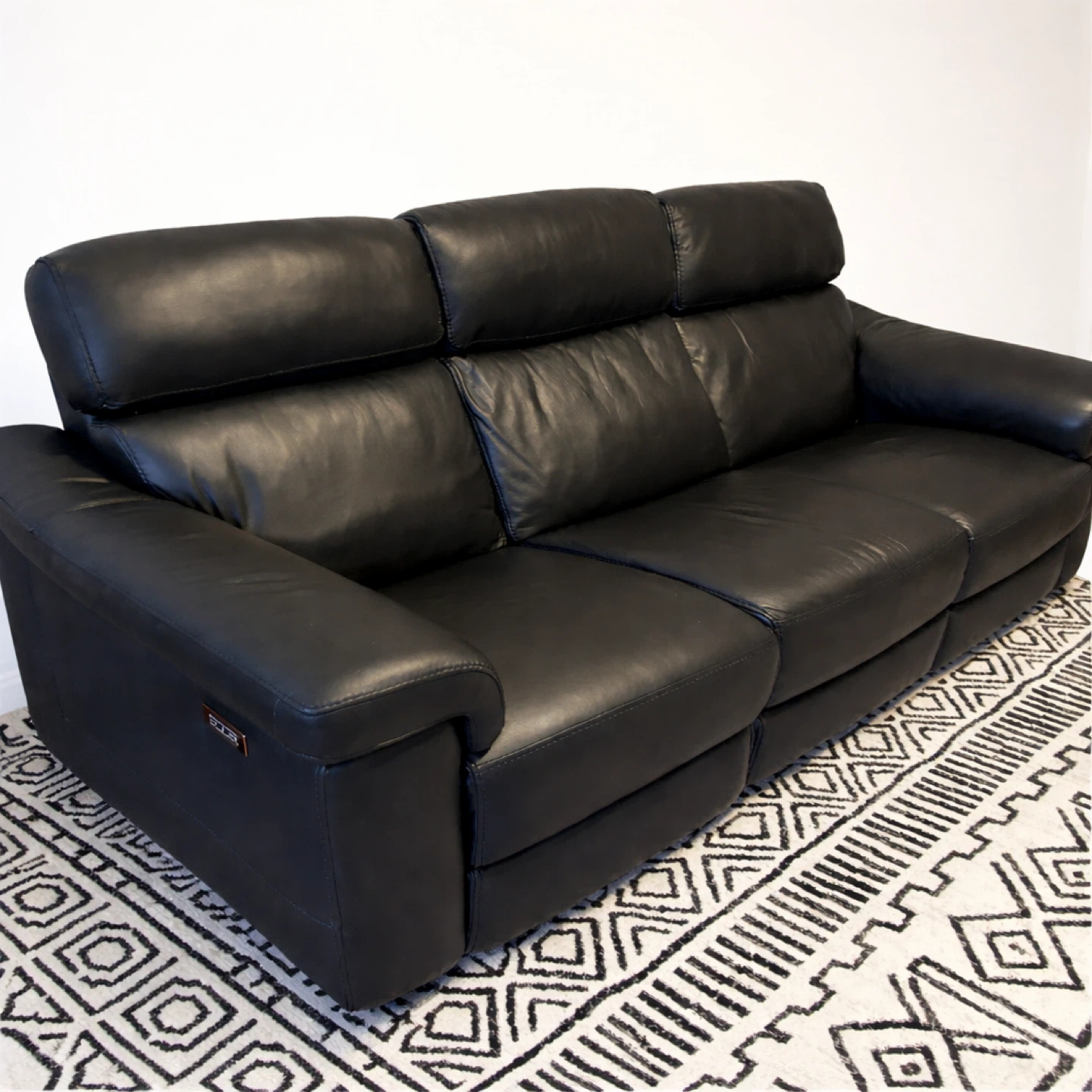 Natuzzi Black Leather 3-Seater Reclining Sofa - photo 2