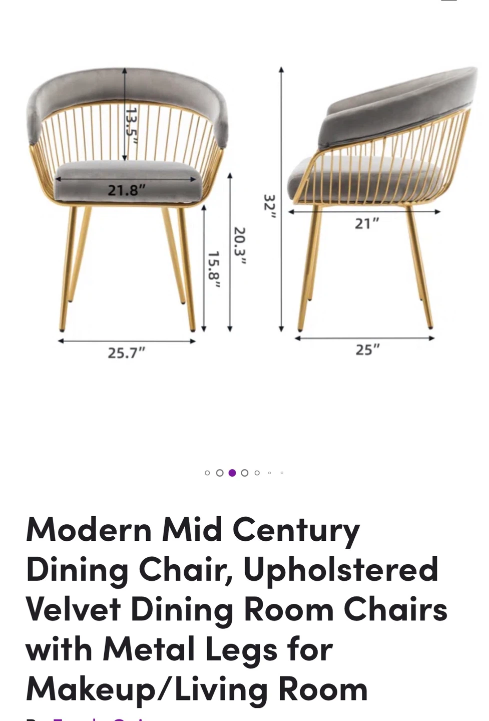 Modern Mid Century Dining Chair - Upholstered Velvet, Metal Legs