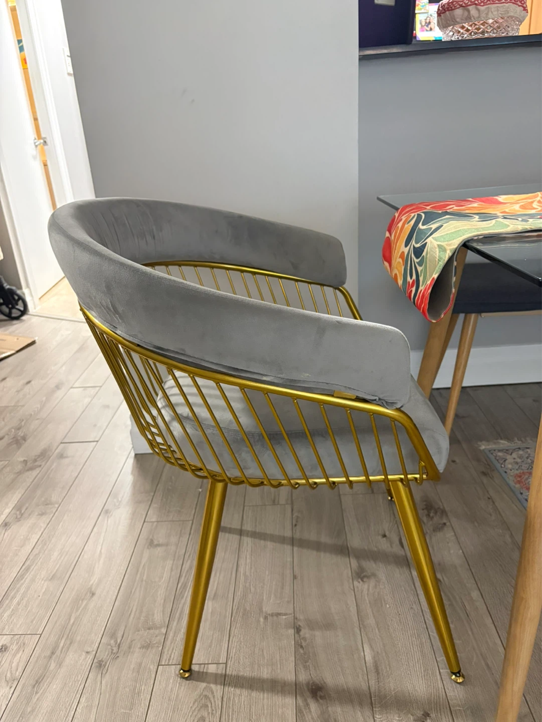 Modern Mid Century Dining Chair - Upholstered Velvet, Metal Legs - photo 2