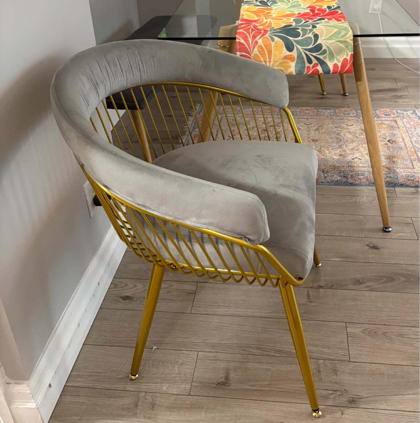 Modern Mid Century Dining Chair - Upholstered Velvet, Metal Legs - photo 3