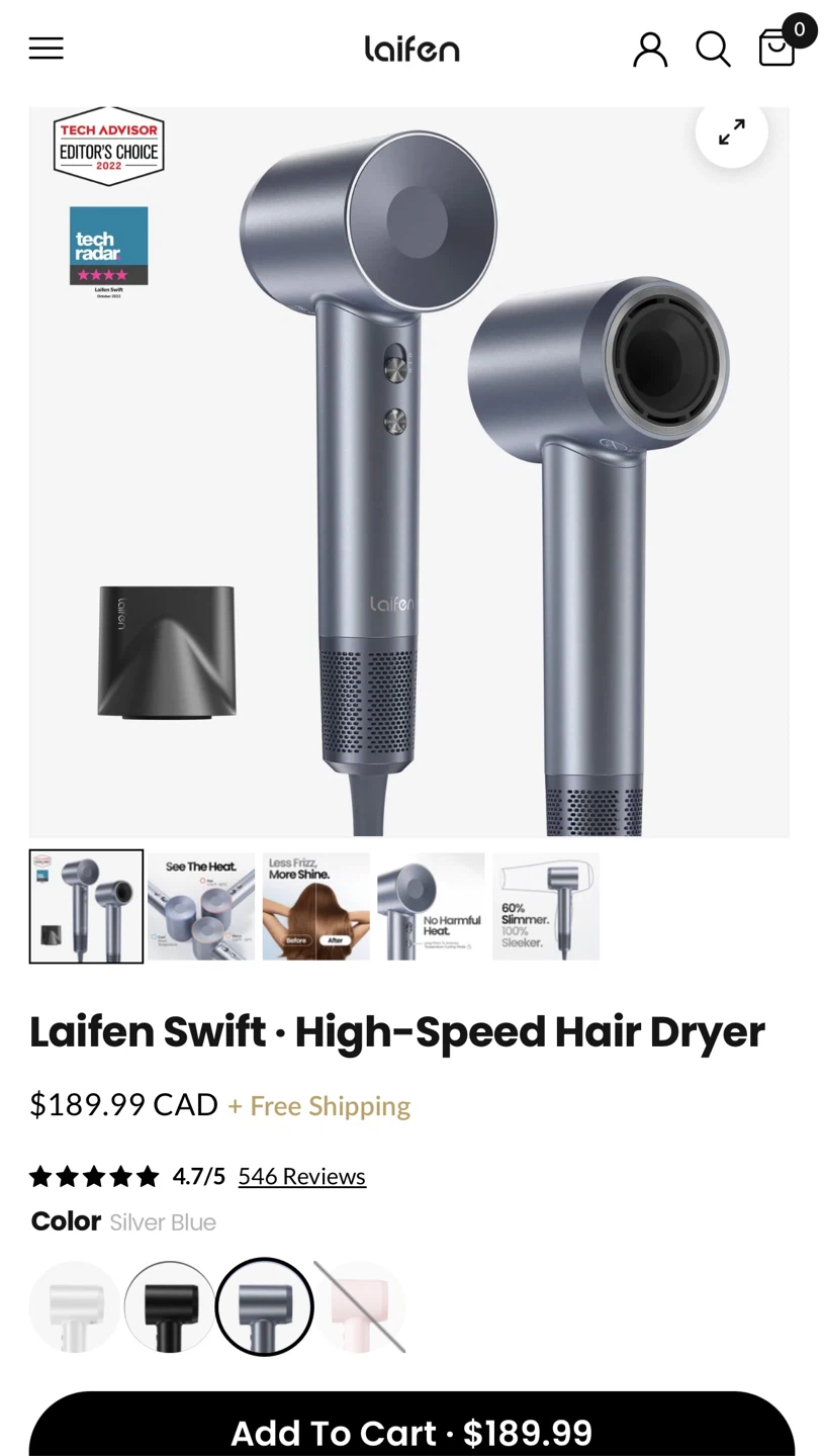 Laifen Swift High-Speed Hair Dryer - Silver Blue - photo 3