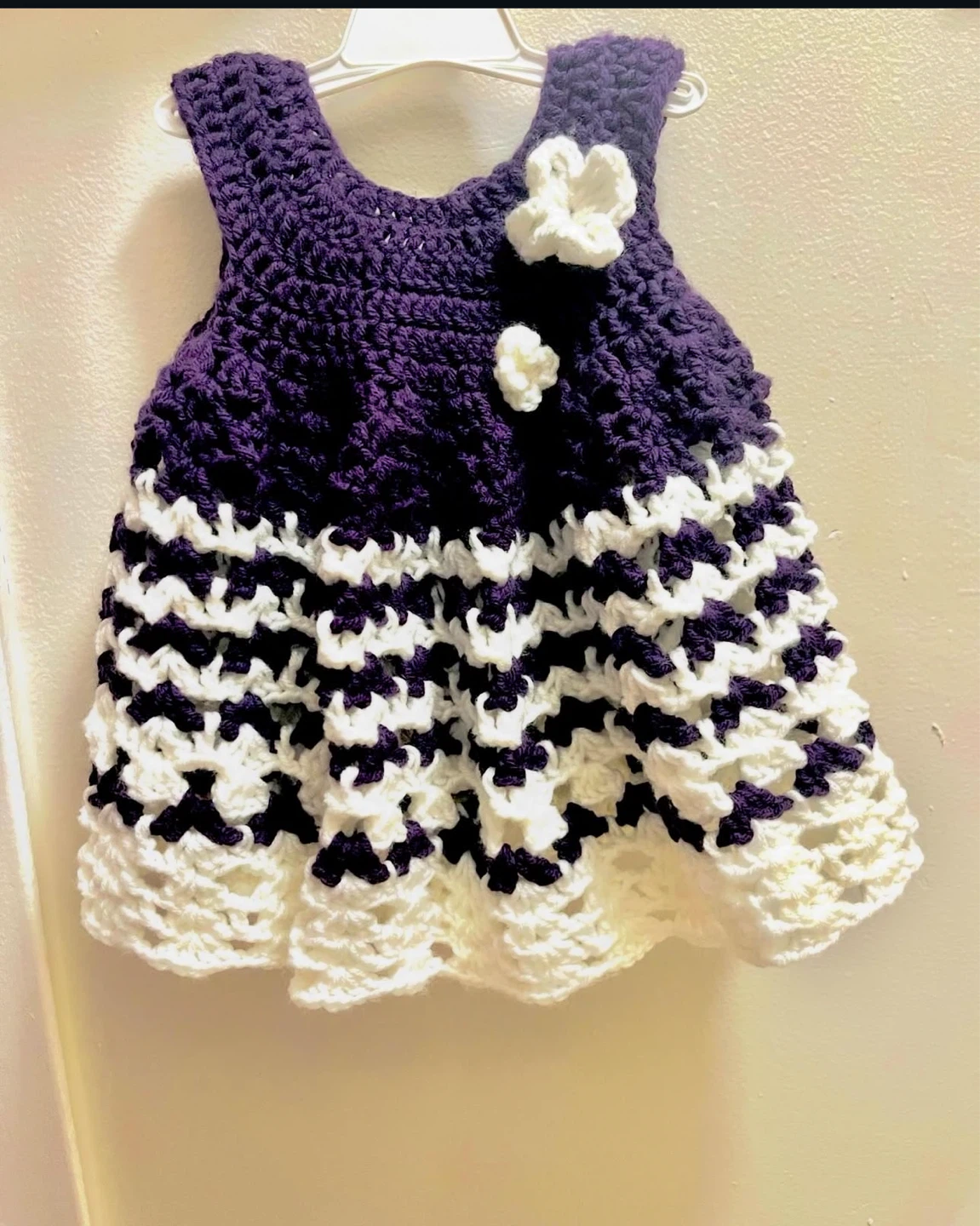 Purple and White Crochet Baby Dress with Flowers