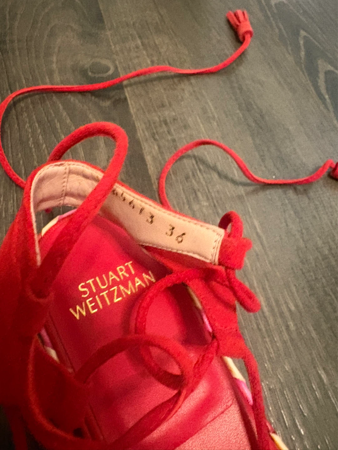Stuart Weitzman Red Suede Lace-Up Tassel Sandals Size 36 - photo 3