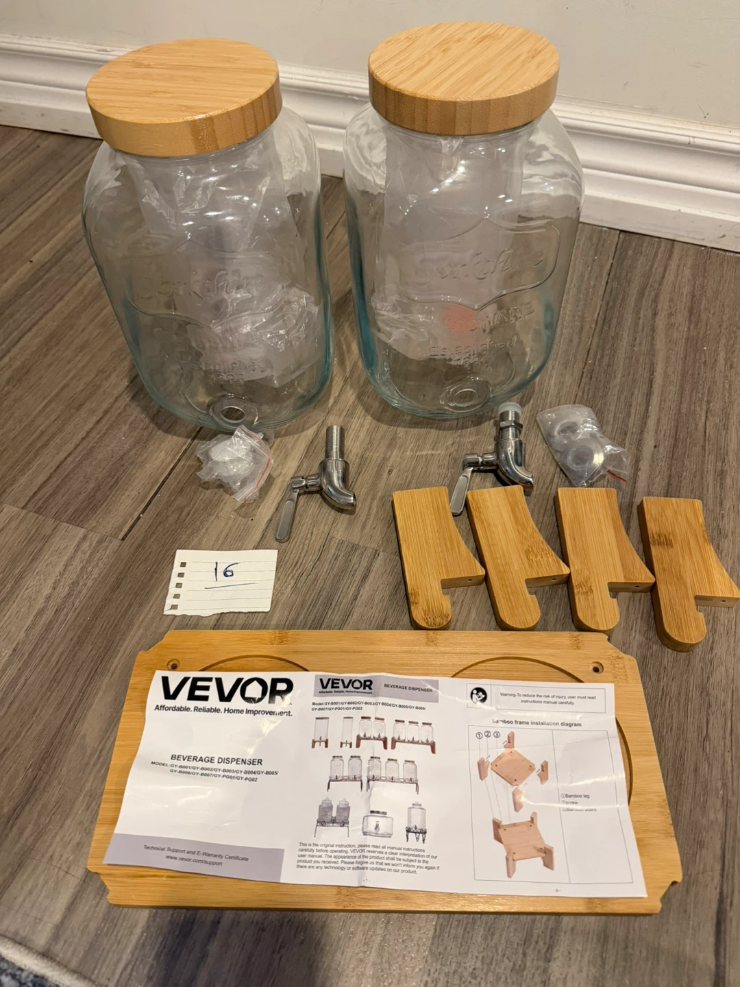 Vevop Beverage Dispenser with Wooden Stand