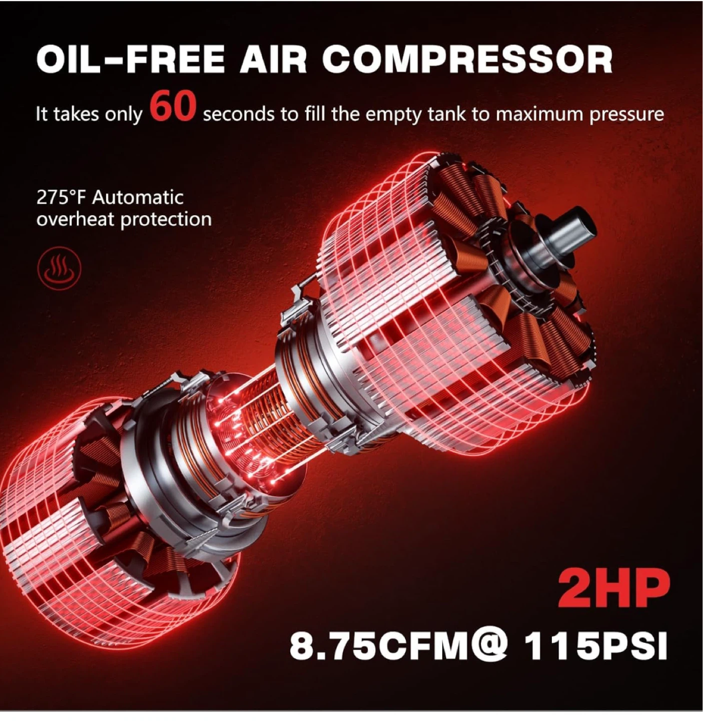 Nessxa 14 Gallon Ultra Quiet Air Compressor 2HP - photo 4