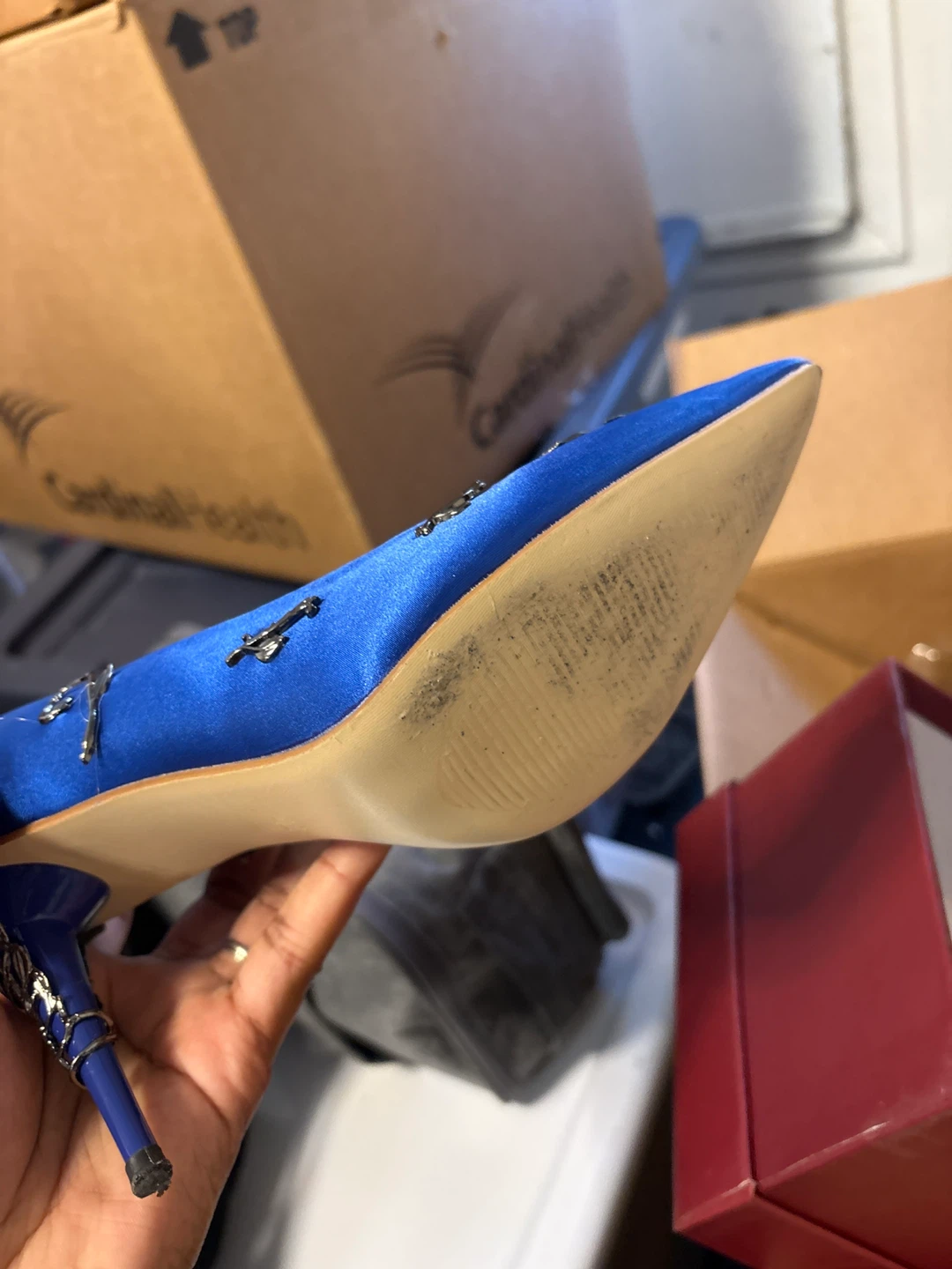 Royal Blue Satin Heels with Silver Embellishments - photo 2