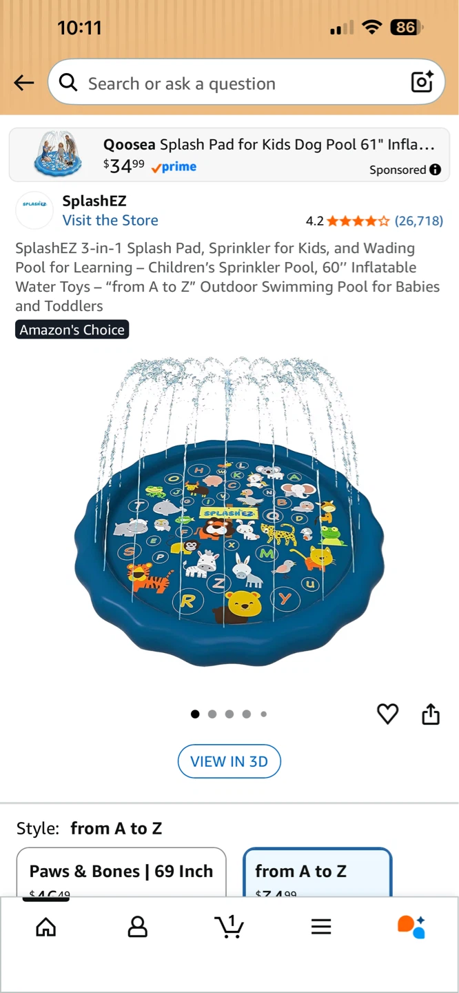 SplashEZ 3-in-1 Splash Pad Sprinkler Pool 60 Inch