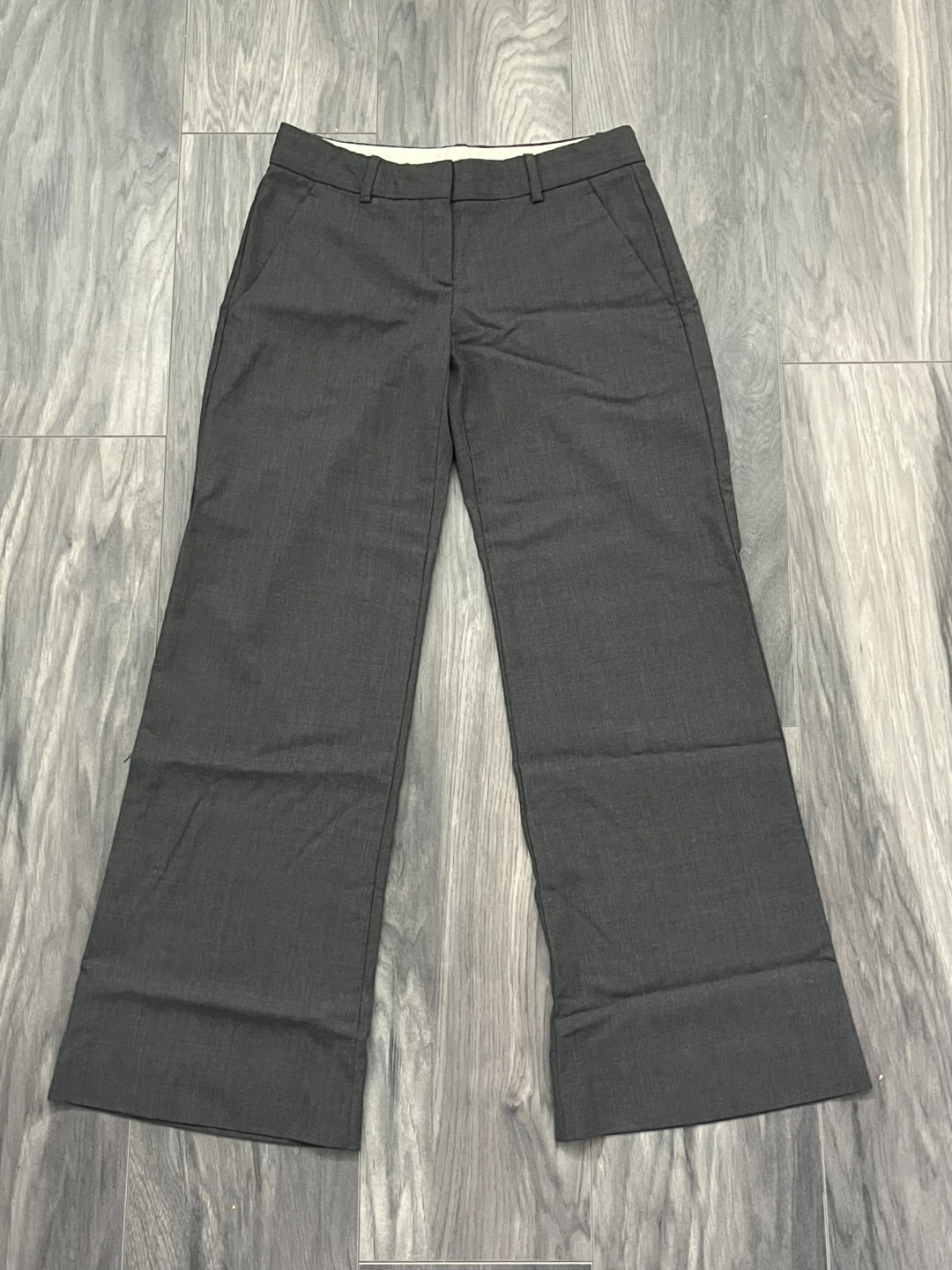 Wool Low-Waisted Wide Leg Theory Dark Grey Trousers | Women - photo 4