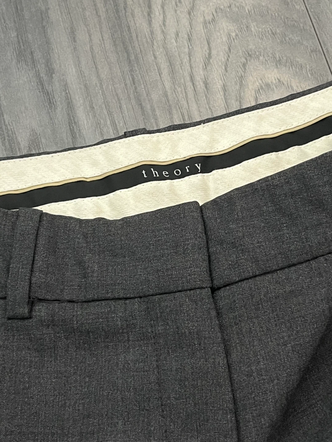 Wool Low-Waisted Wide Leg Theory Dark Grey Trousers | Women - photo 2