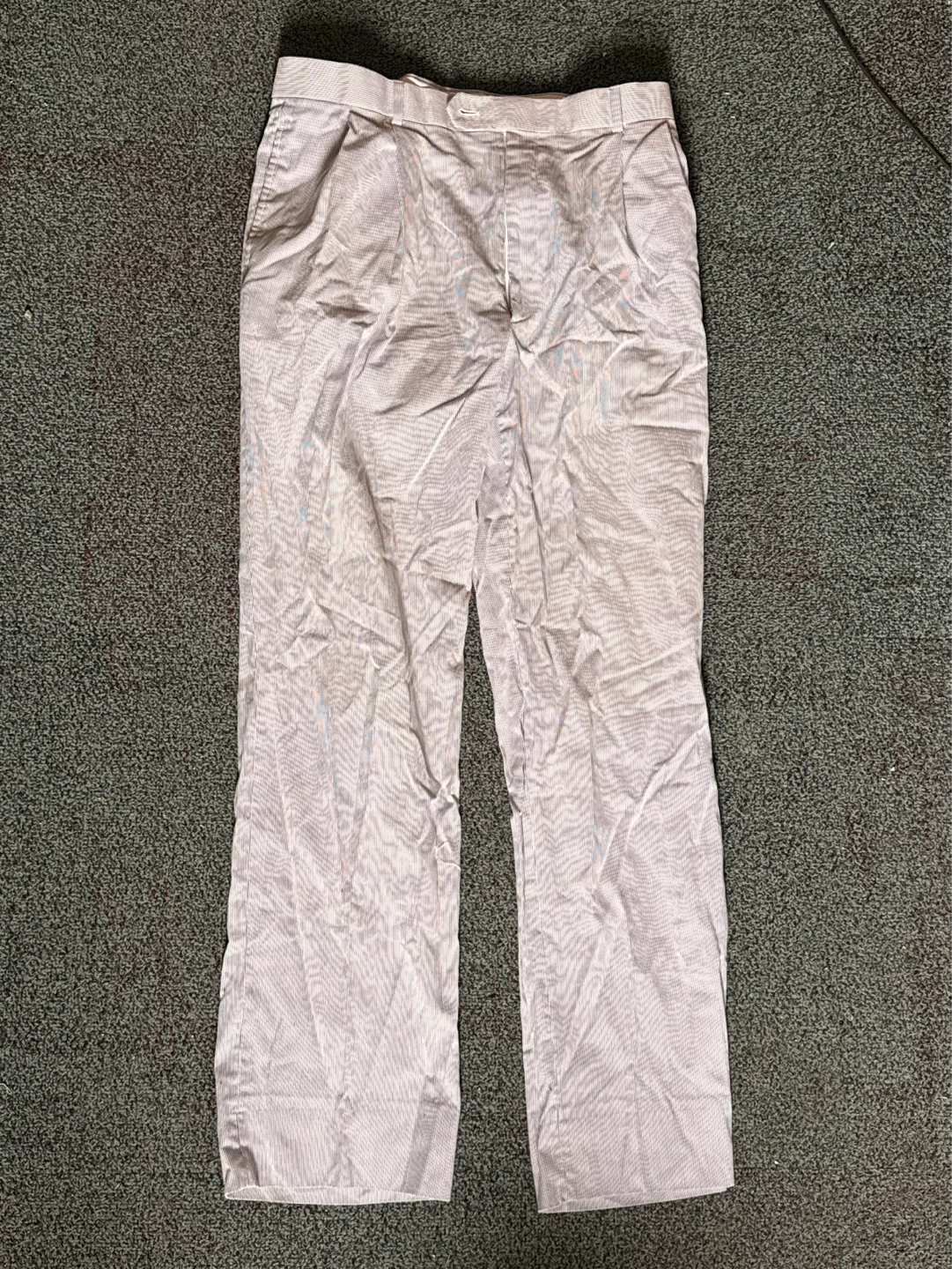 White/grey and light blue striper trousers. Size 42