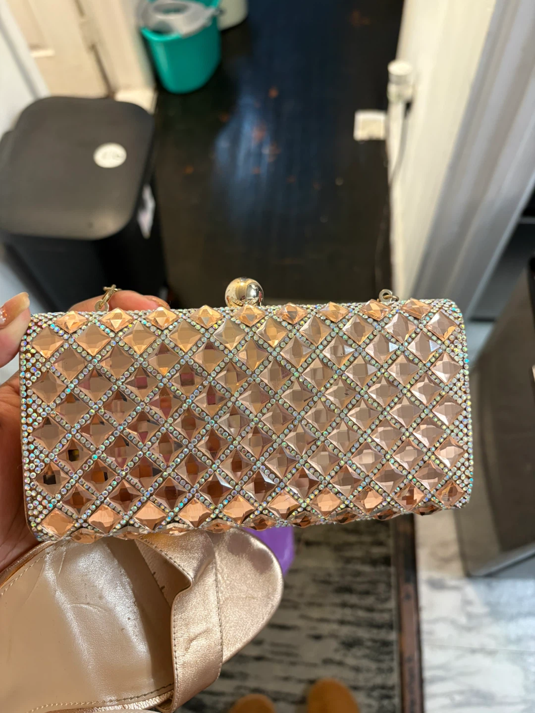 Steve Madden Rose Gold Rhinestone Clutch with Matching Heels