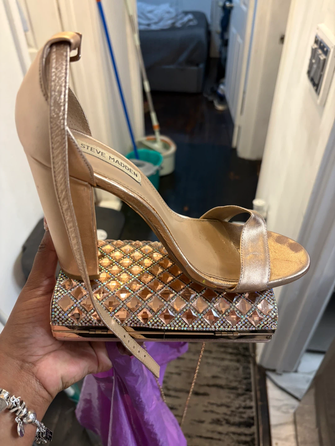 Steve Madden Rose Gold Rhinestone Clutch with Matching Heels - photo 2