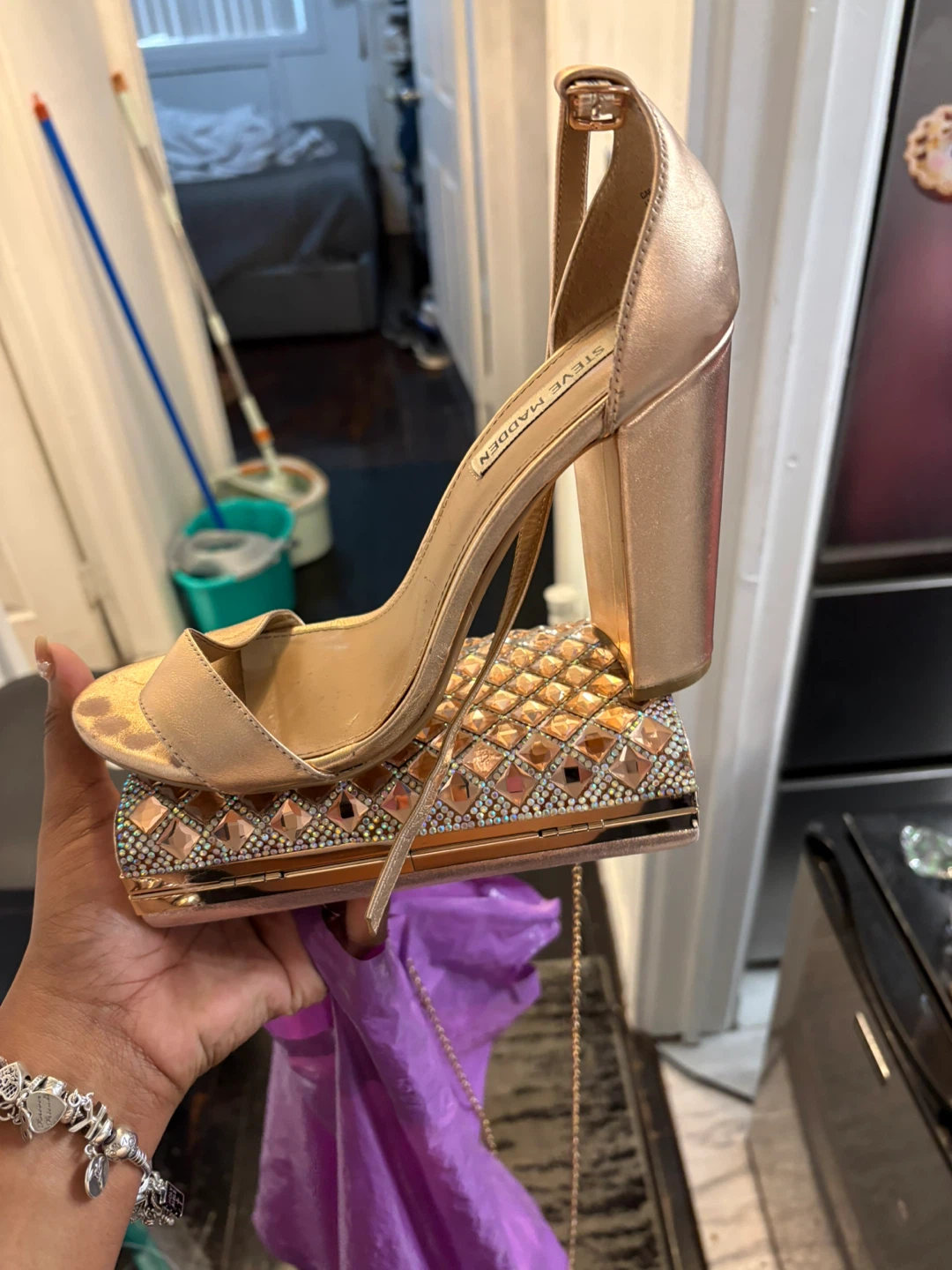 Steve Madden Rose Gold Rhinestone Clutch with Matching Heels - photo 3
