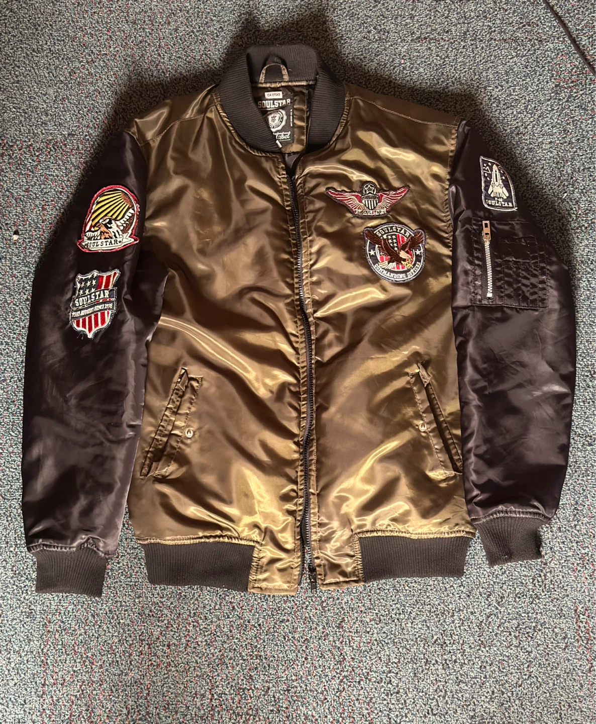 Soulstar "Black Label" Green/Black Bomber Jacket. Size L