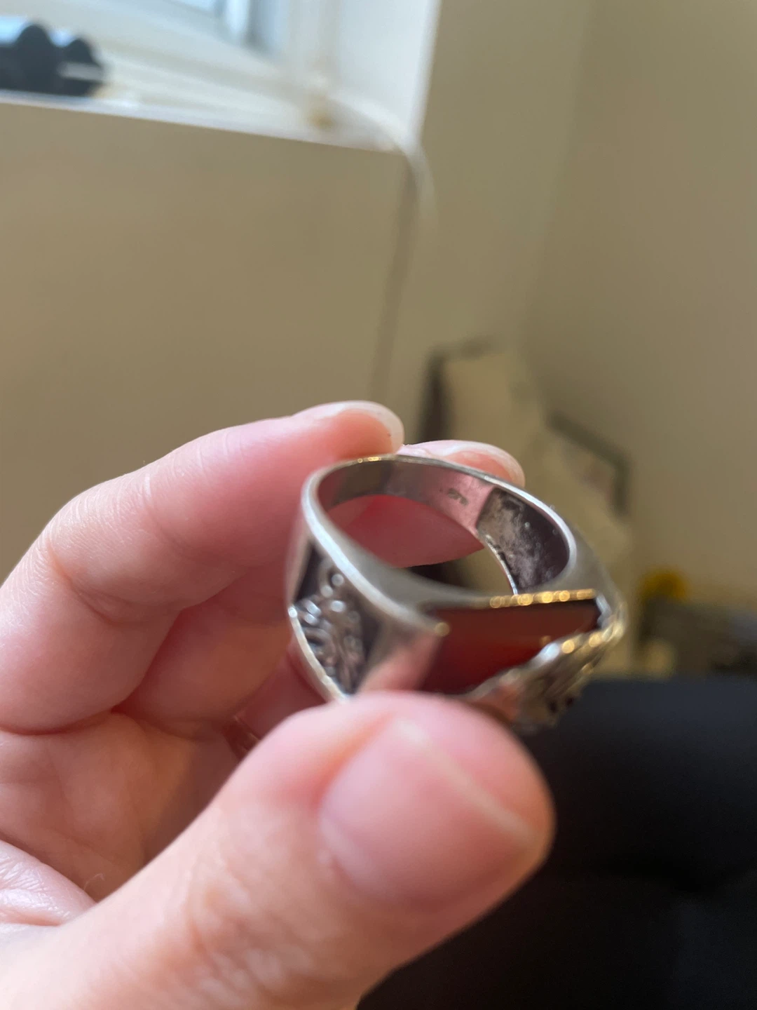 Sterling Silver Lion Head Ring with Red Stone - photo 3