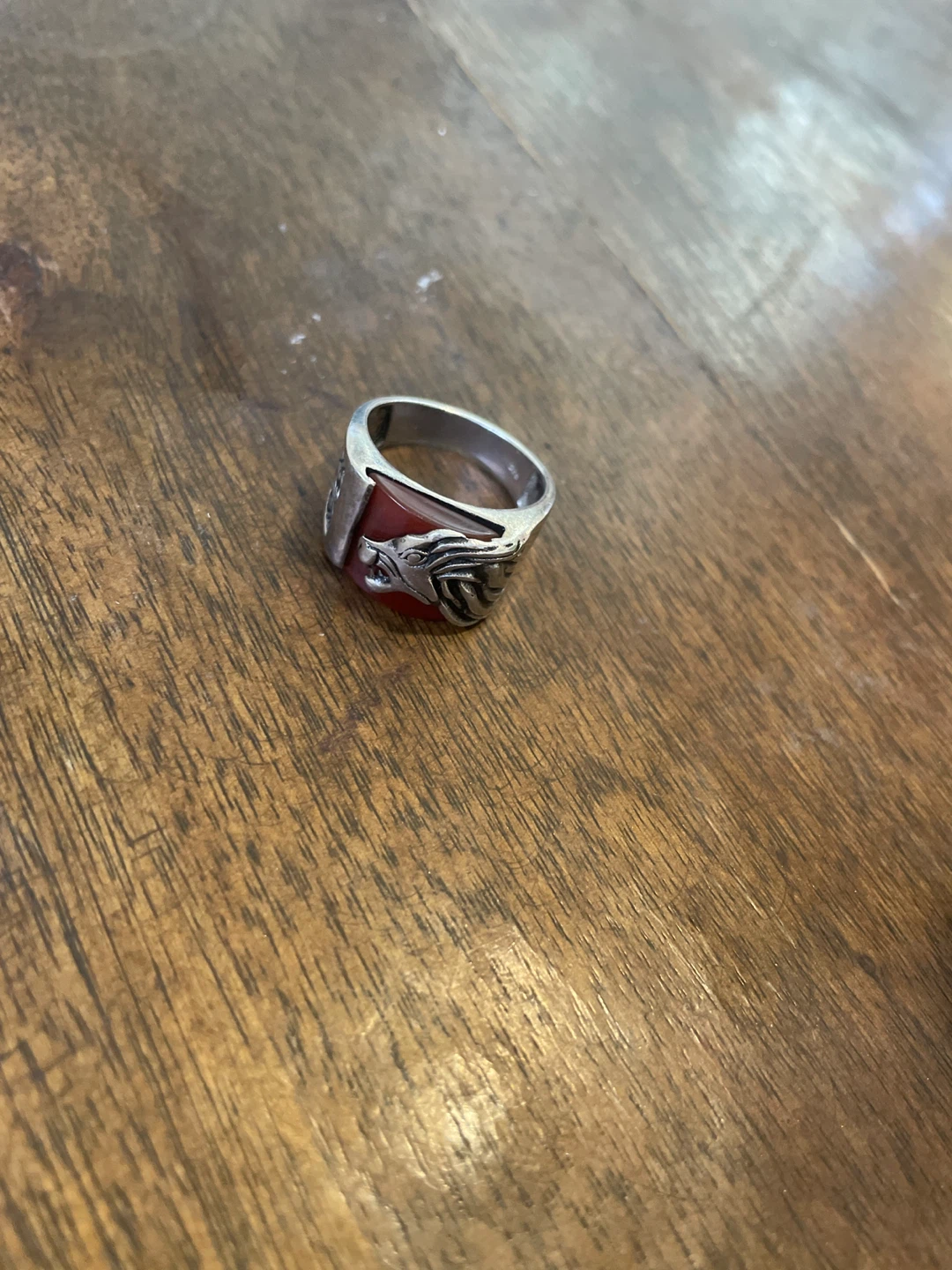 Sterling Silver Lion Head Ring with Red Stone - photo 4