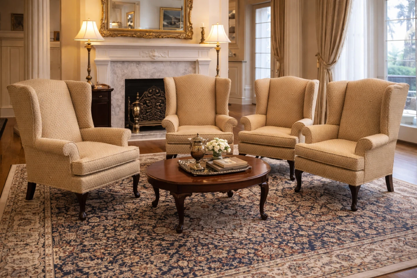 Four Beige Wingback Armchair
