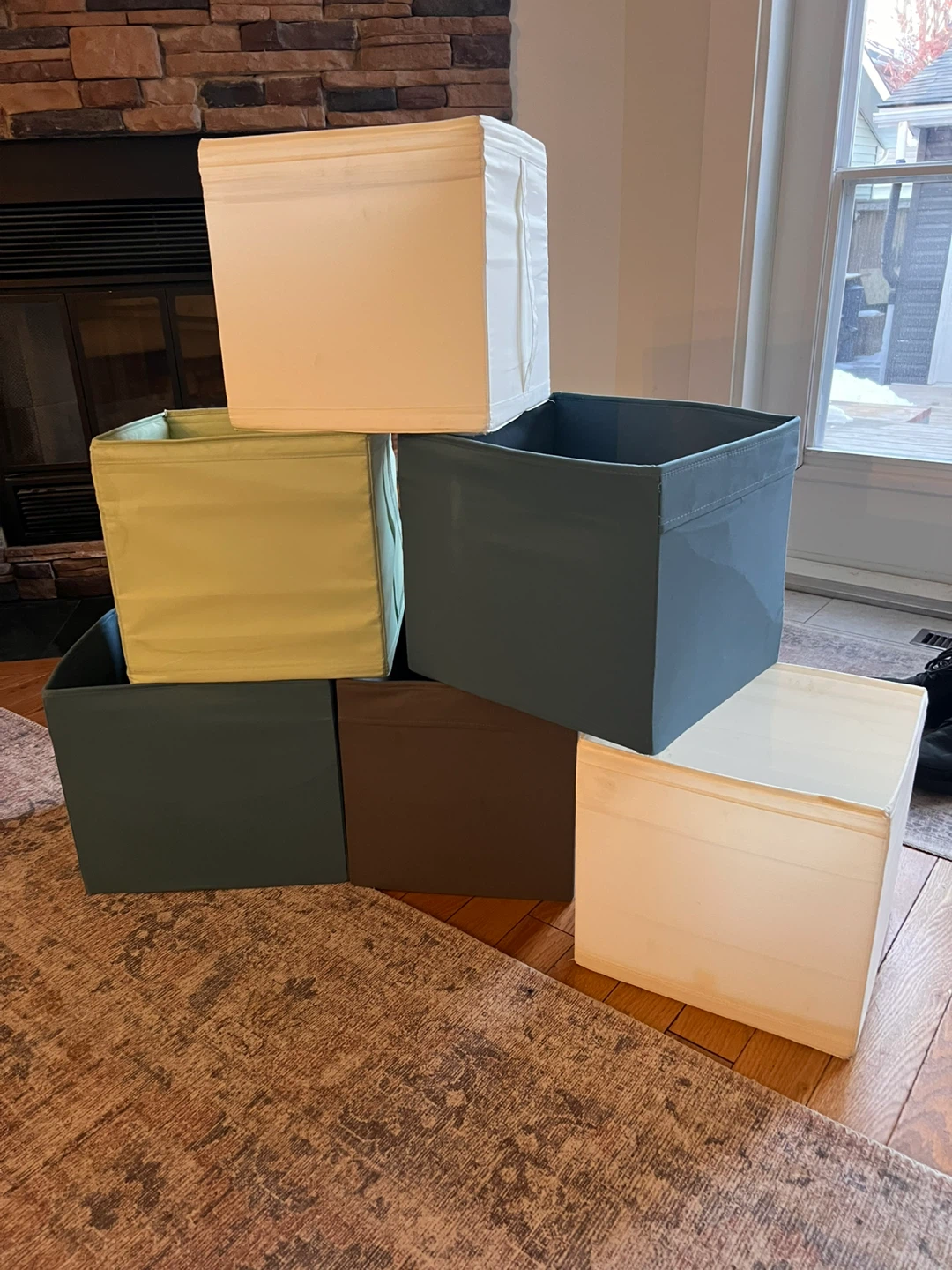 Six cloth collapsible storage cubes