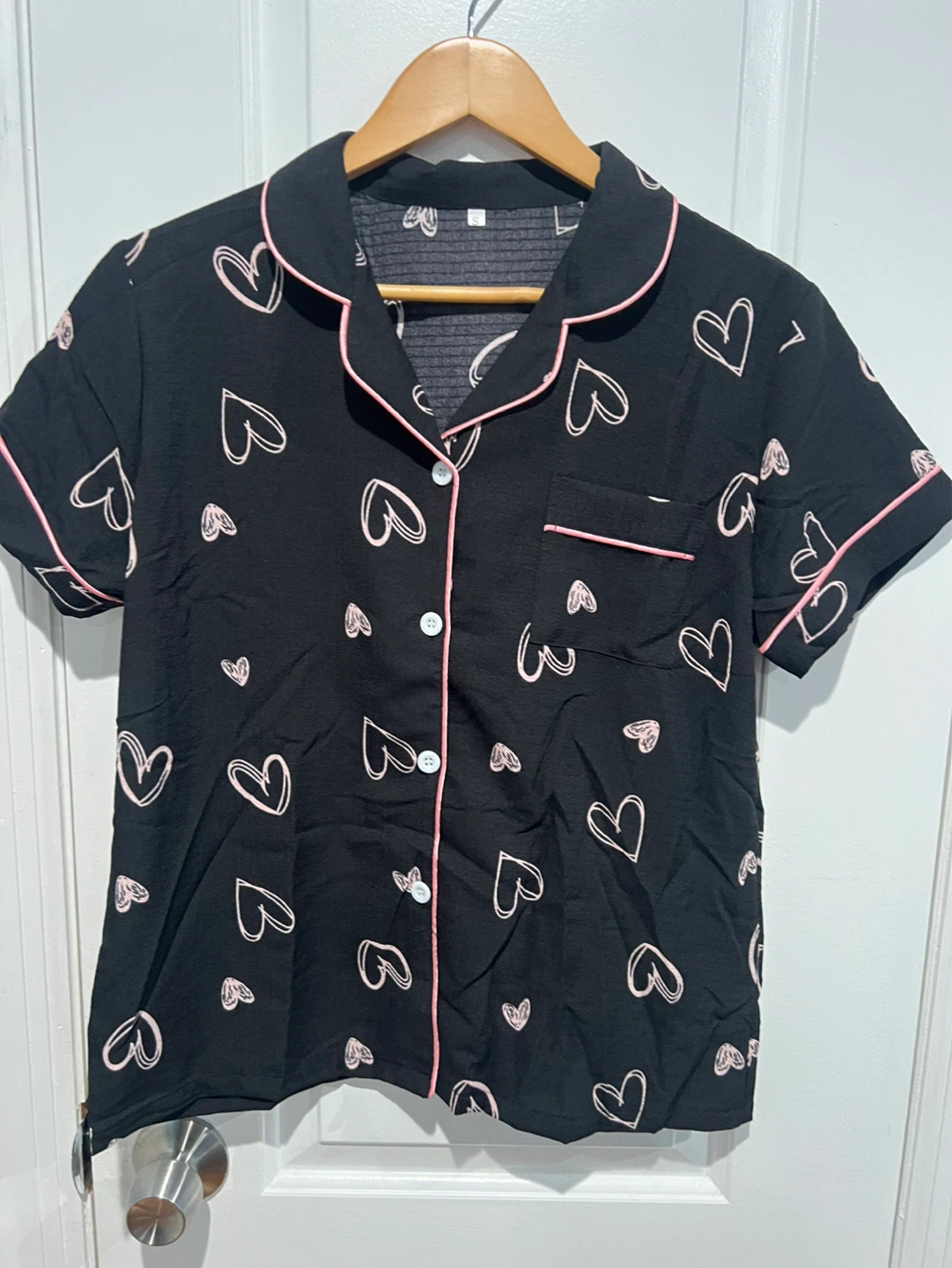 Black Heart Pajama Set with Scrunchie and Pouch
