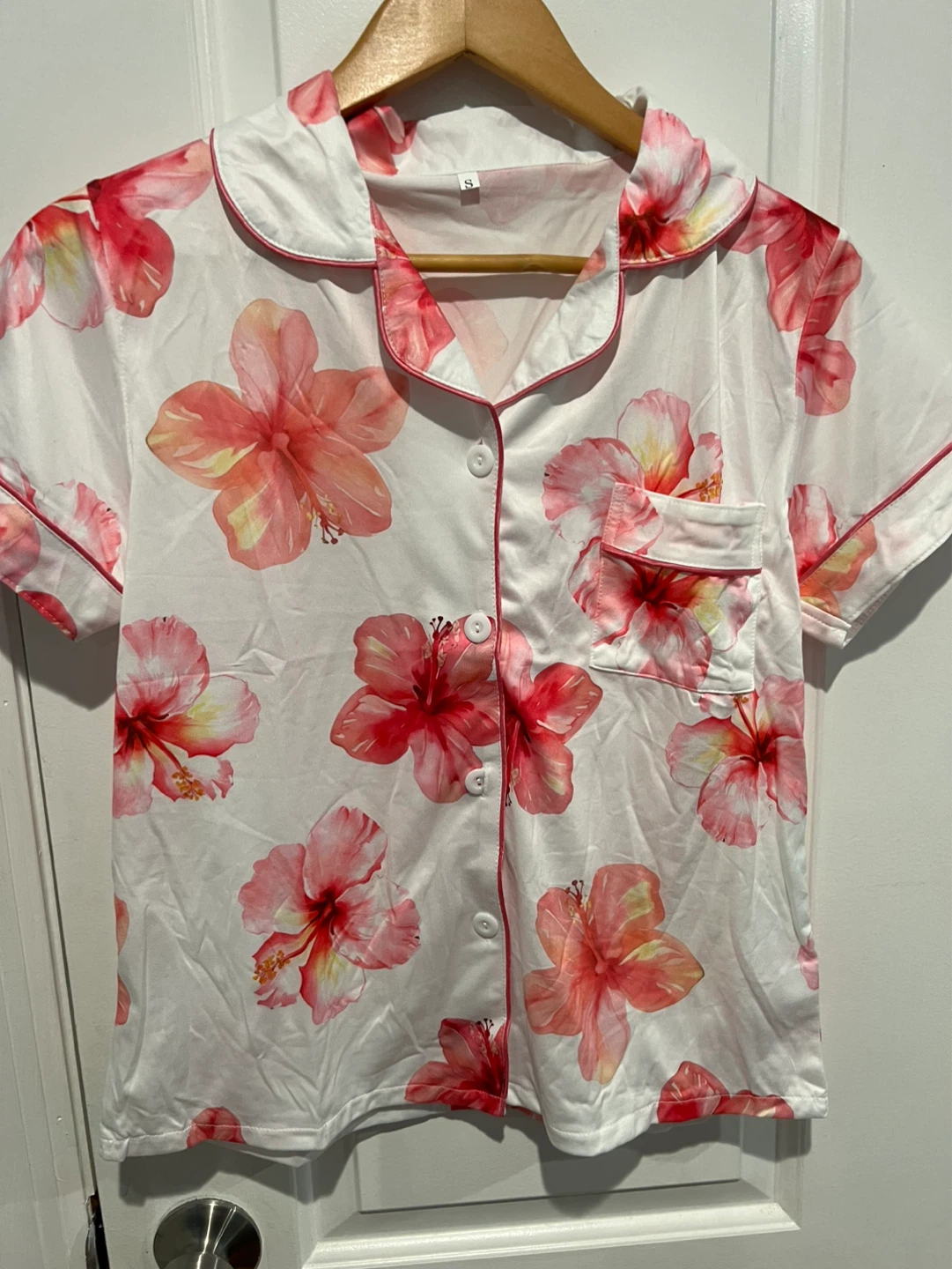 Women's Floral Pajama Set - White & Pink