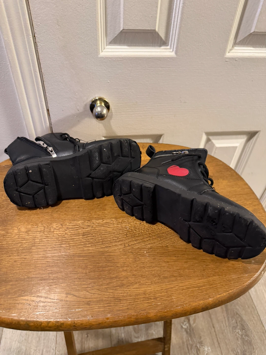 Black Combat Boots with Heart Detail - photo 4