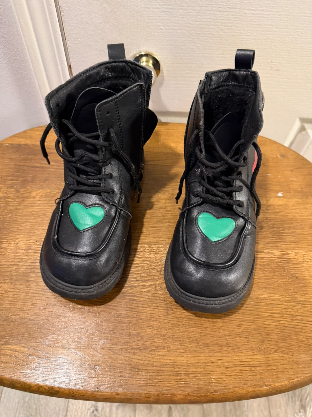 Black Combat Boots with Heart Detail