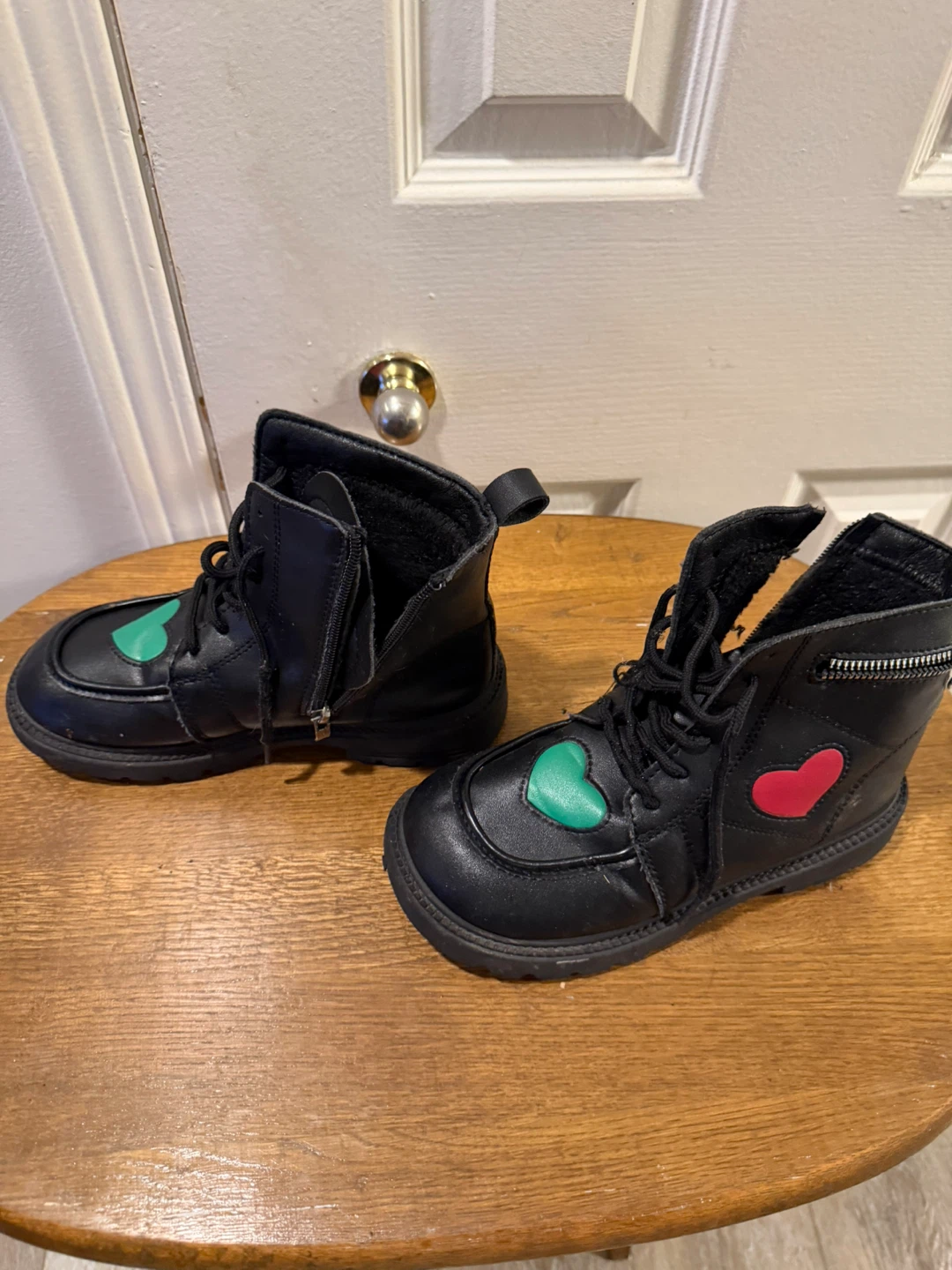 Black Combat Boots with Heart Detail - photo 2