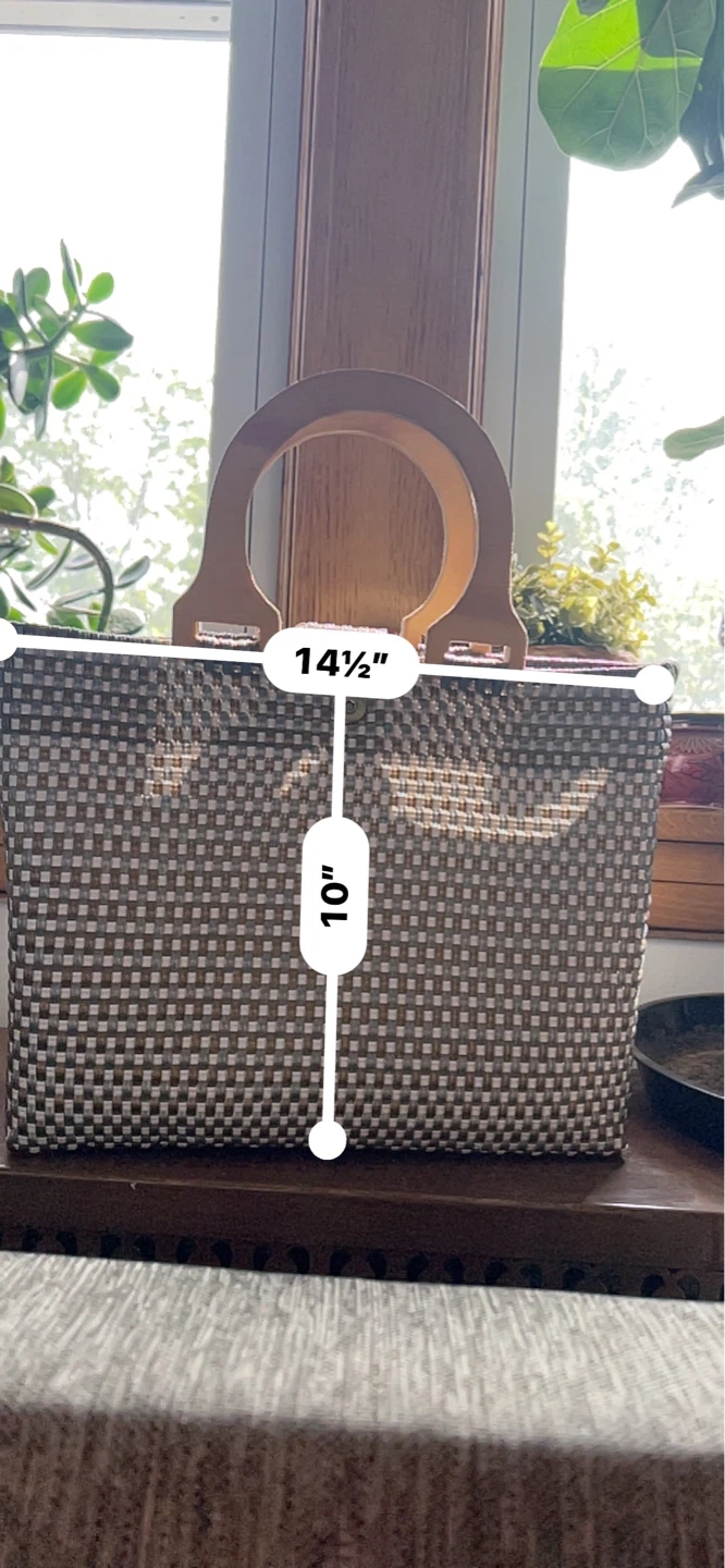 Woven Tote Bag with Wood Handles - photo 3