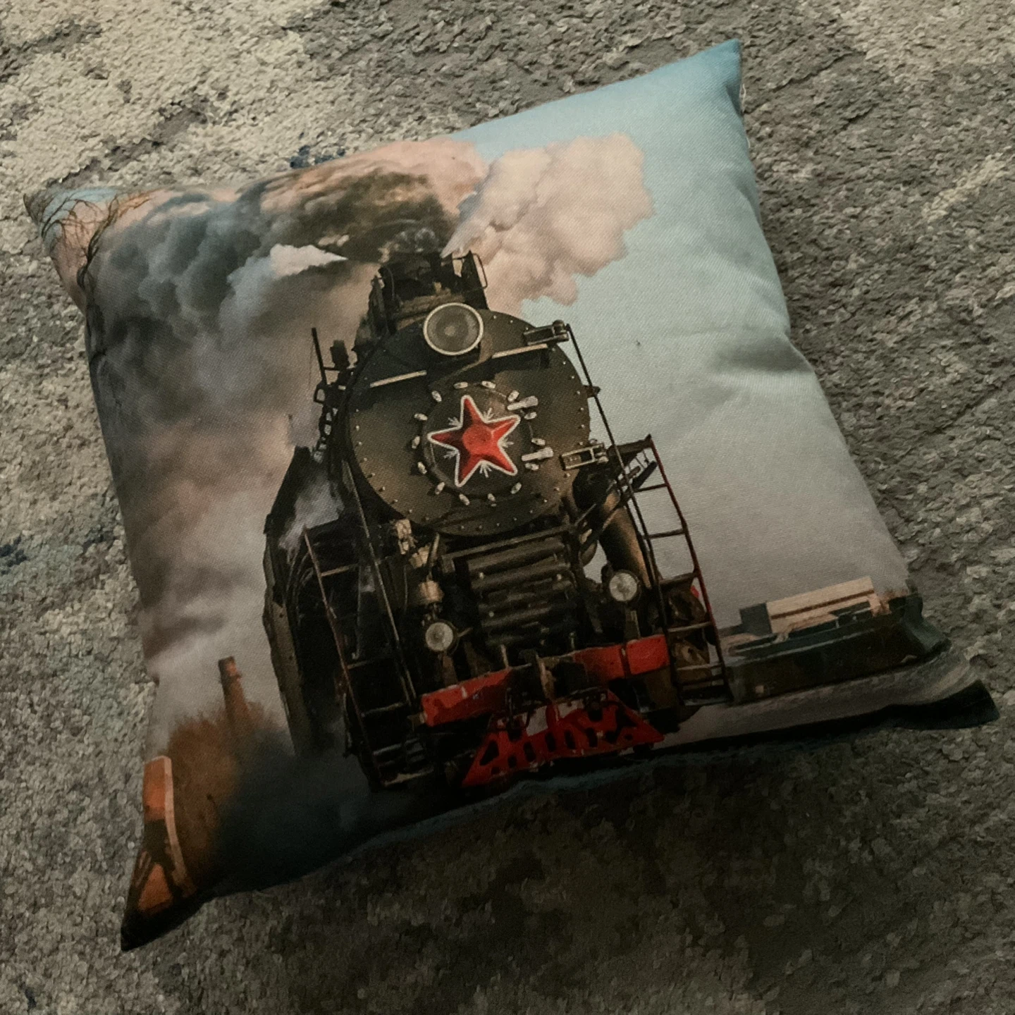 Decorative Throw Pillow with Steam Train Design