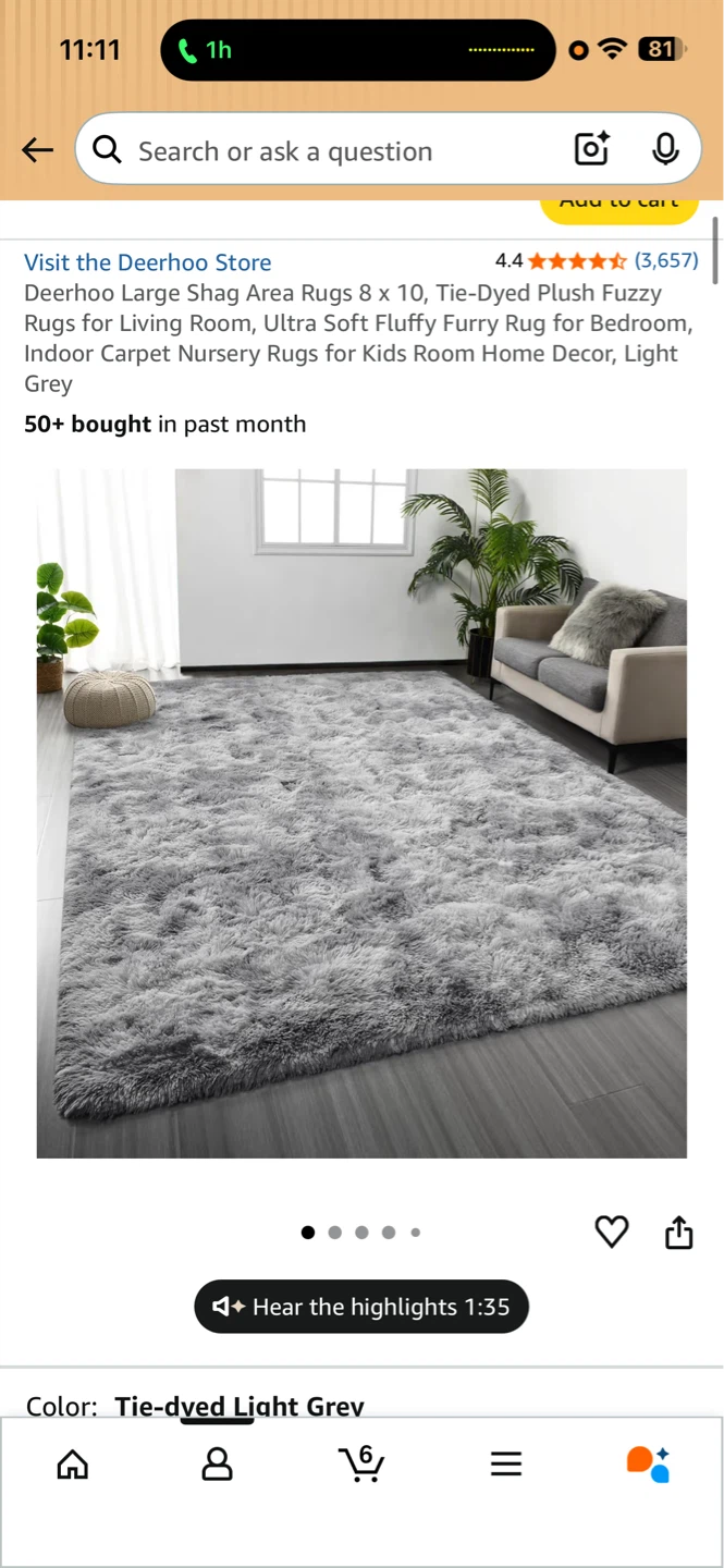 Deerhoo Large Shag Area Rug - Tie-Dyed Light Grey 8x10