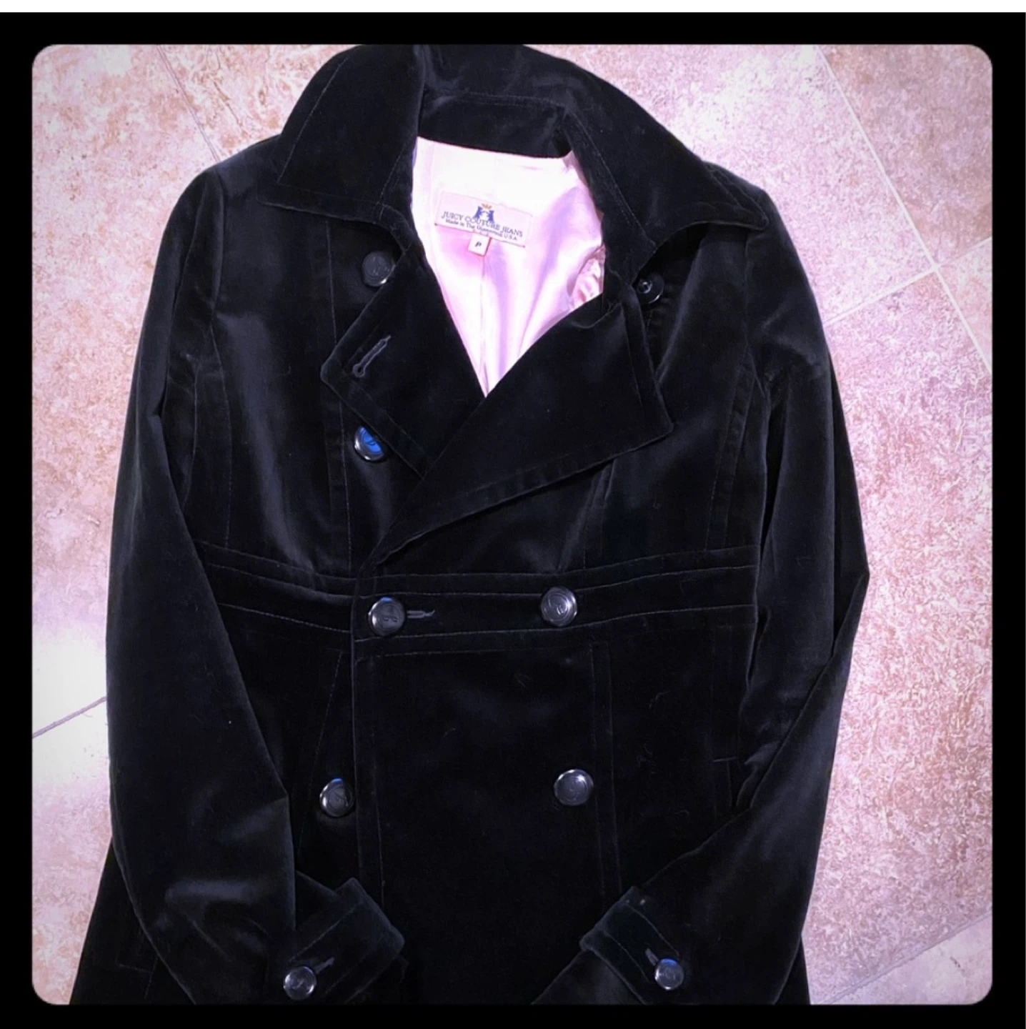 Juicy Couture Black Velvet Double-Breasted Jacket