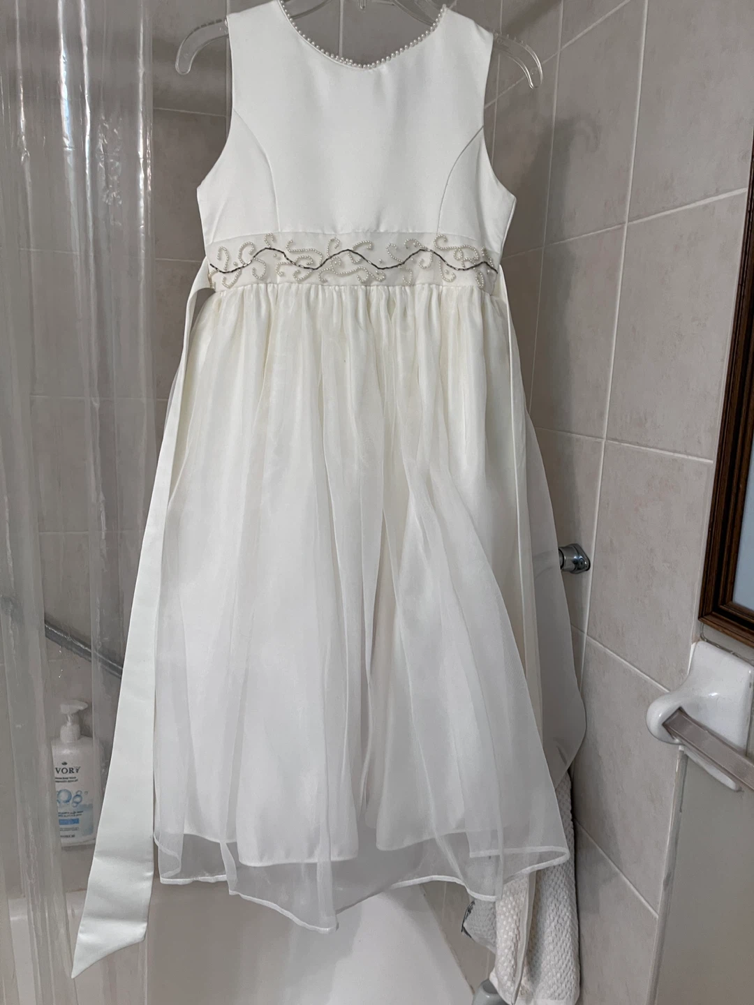 White Girls Dress with Beaded Waistband