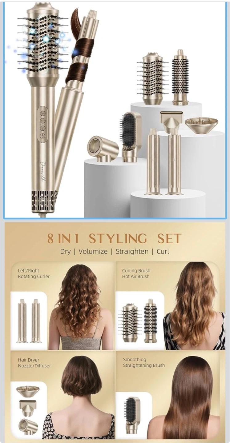 DORISILK 8 in 1 Hair Styler & Hot Air Brush Set - Champagne Gold