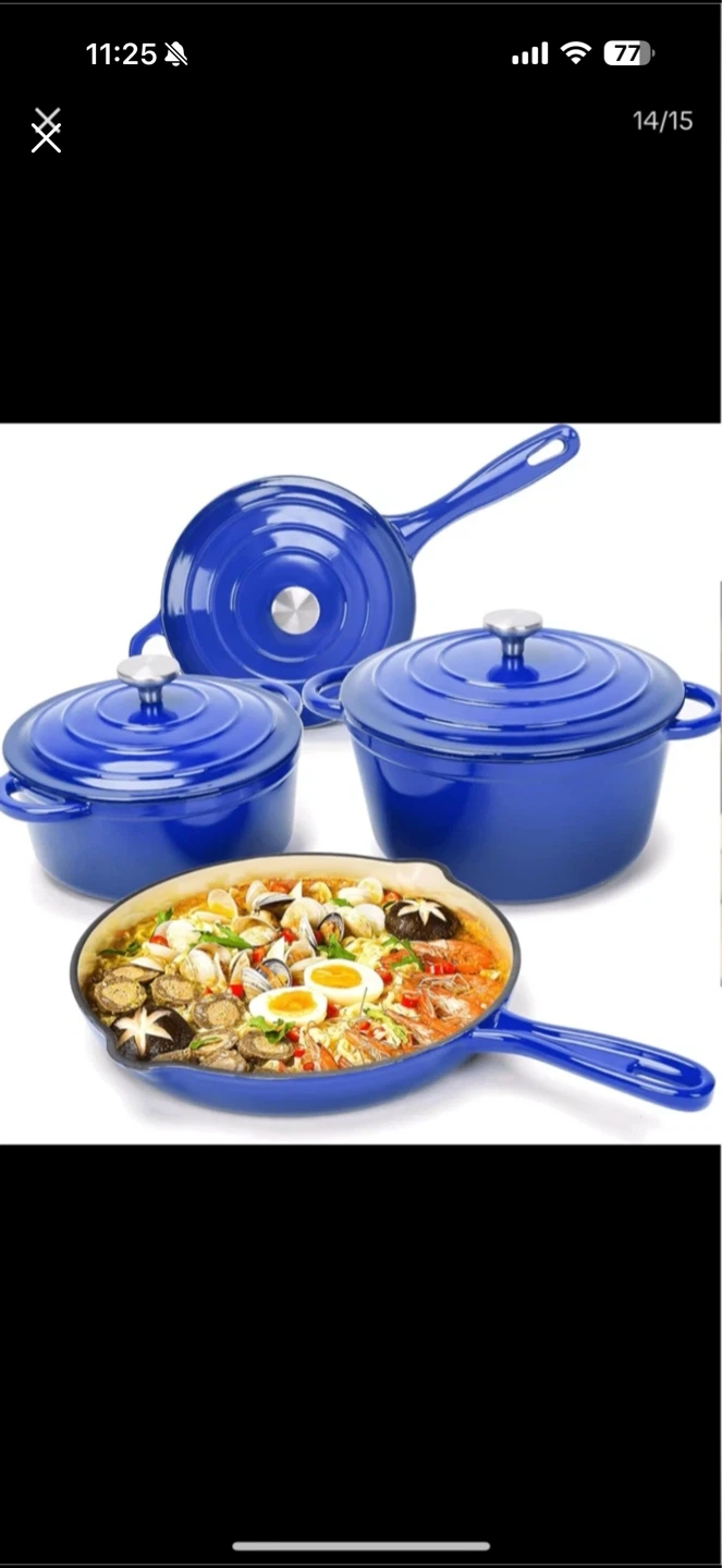 Blue Cast Iron Dutch Oven and Skillet Set