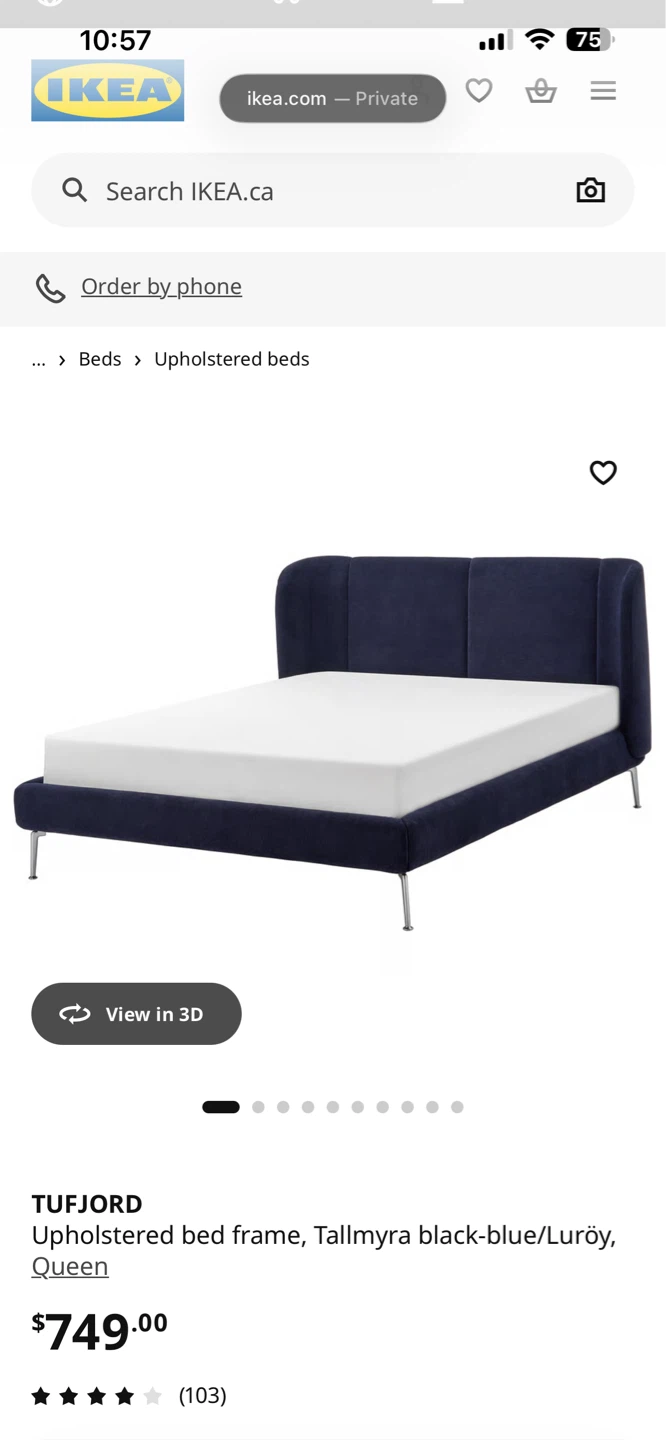 IKEA TUFJORD Upholstered Bed Frame - Queen, Tallmyra Black-Blue - photo 2