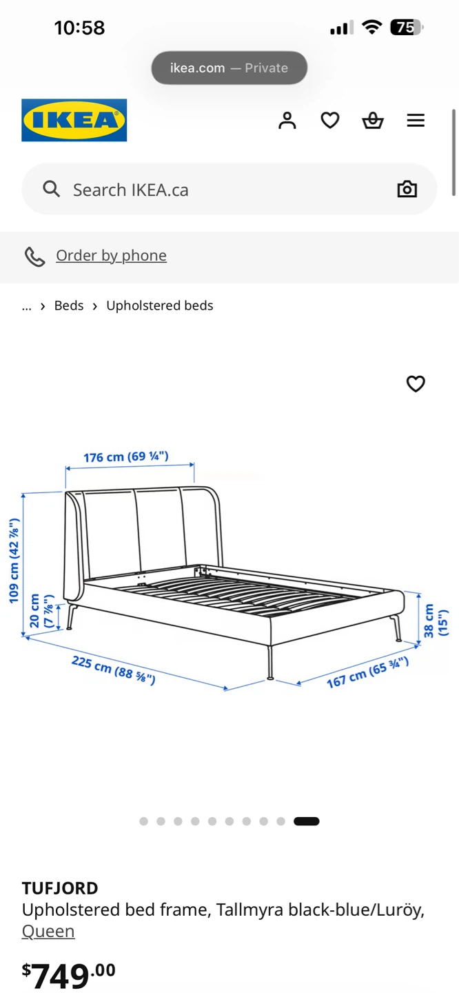 IKEA TUFJORD Upholstered Bed Frame - Queen, Tallmyra Black-Blue - photo 3