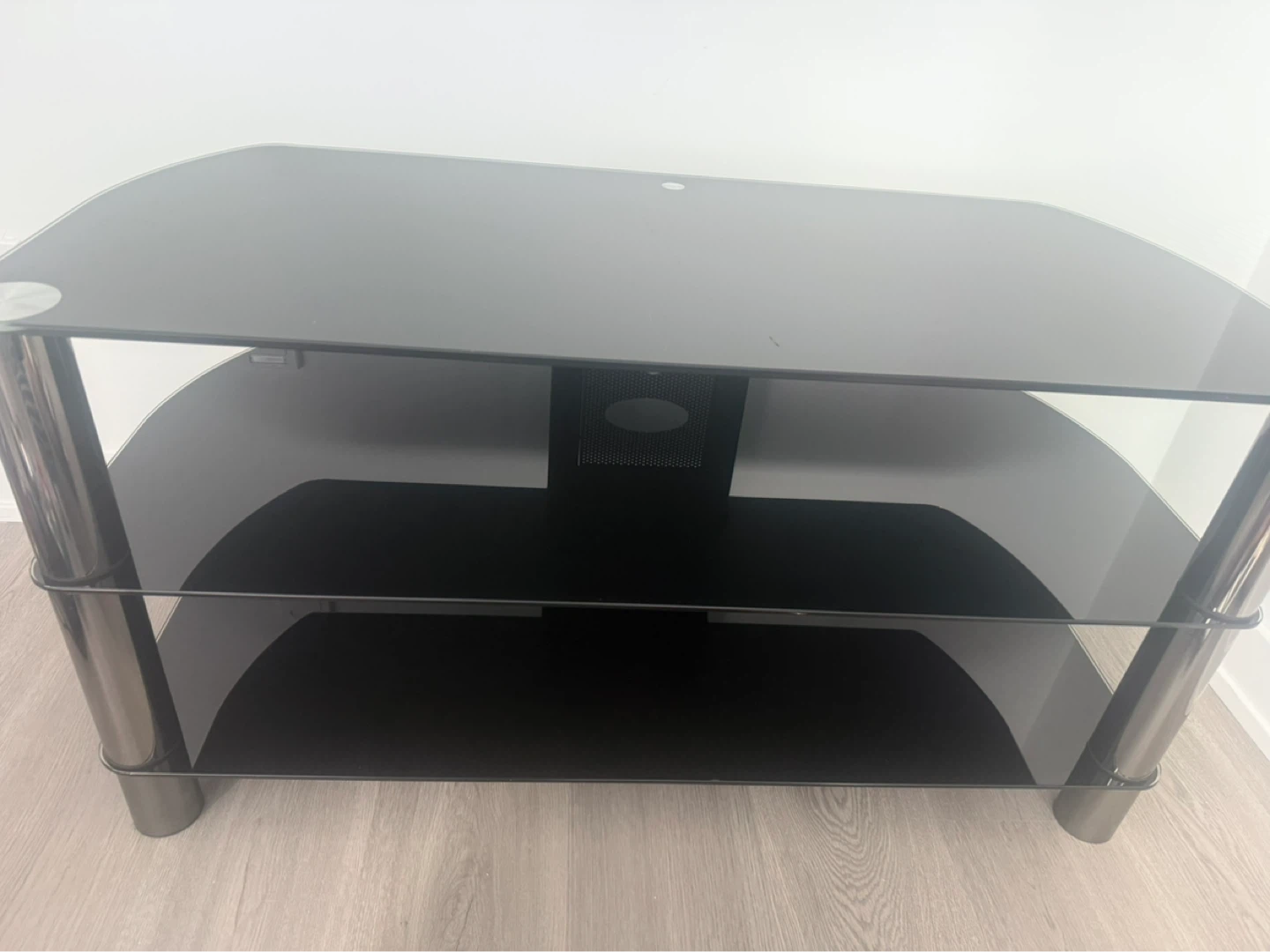 Black Tempered Glass TV Stand with 3 Tiers