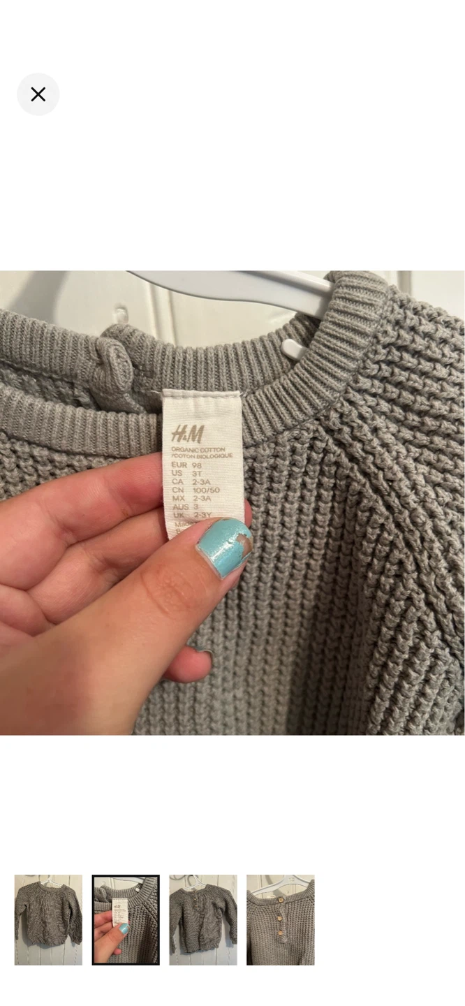 H&M Grey Organic Cotton Knit Sweater - 2-3 Years - photo 2