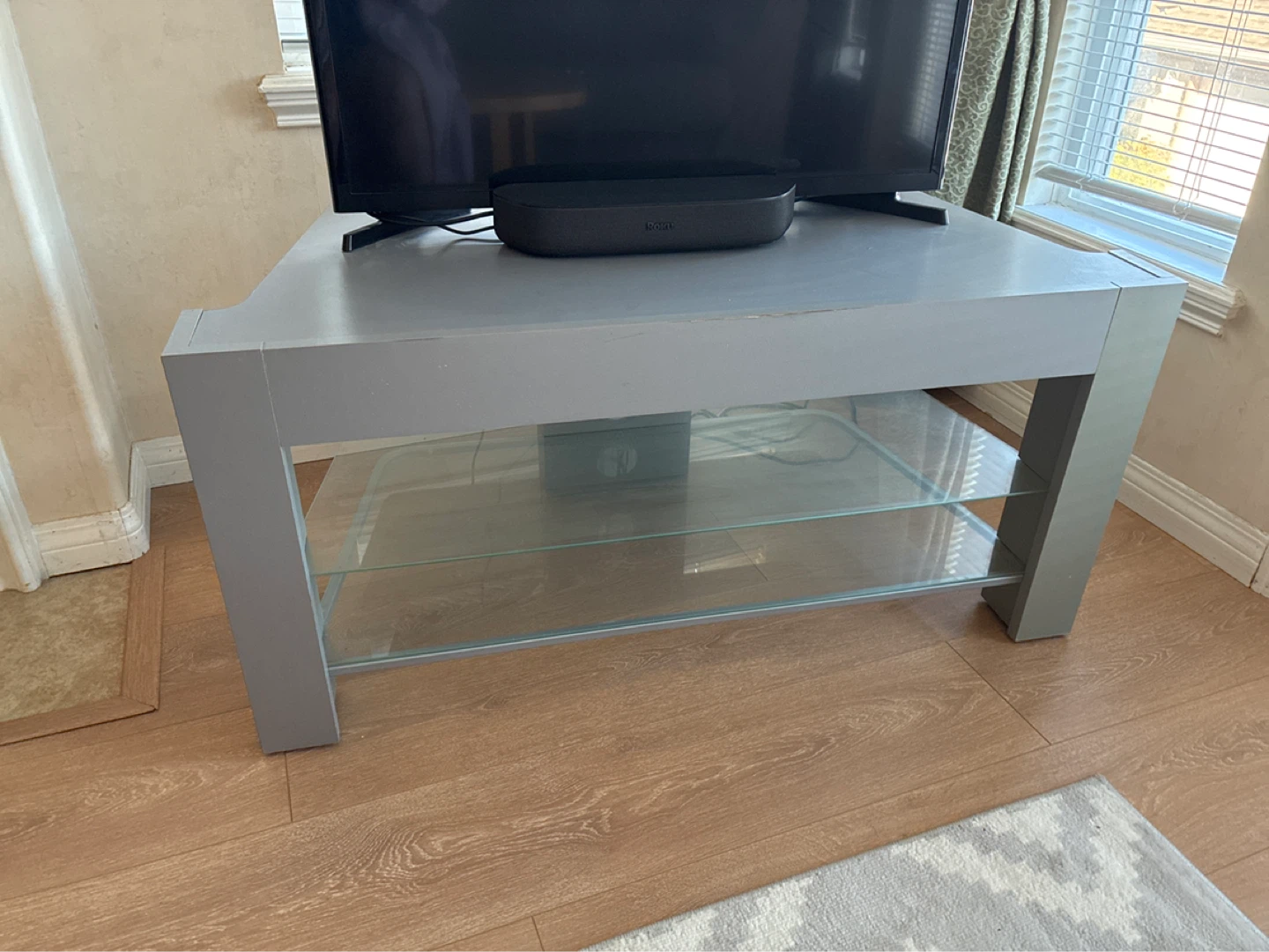 Grey TV Stand with Glass Shelves