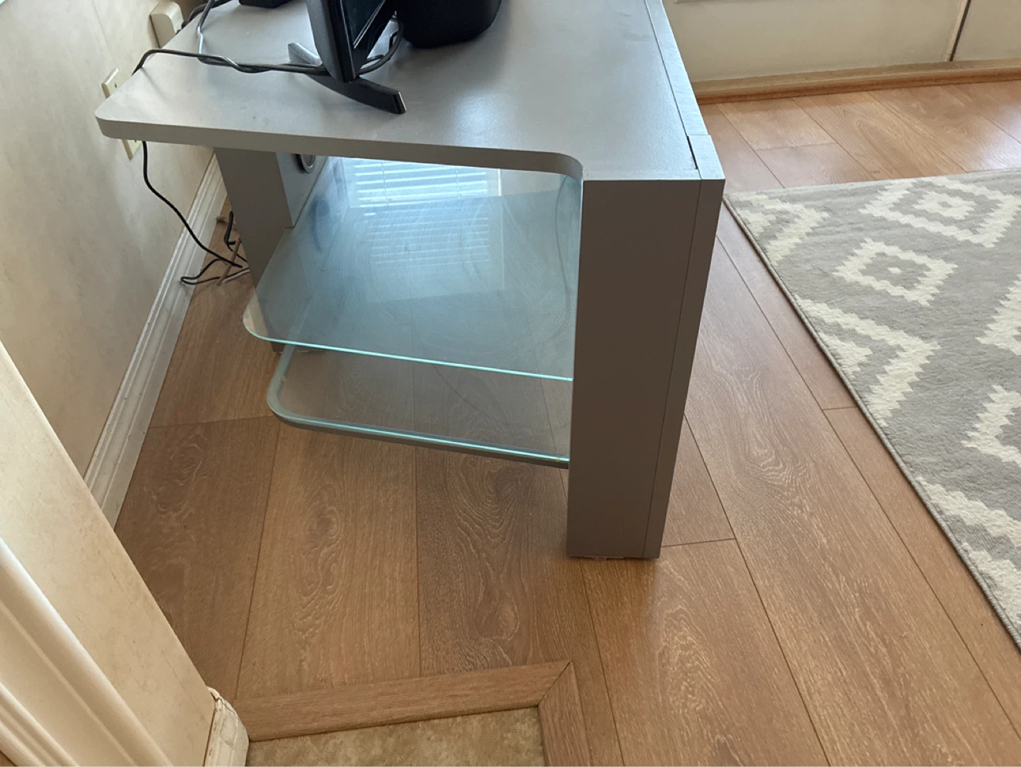 Grey TV Stand with Glass Shelves - photo 2