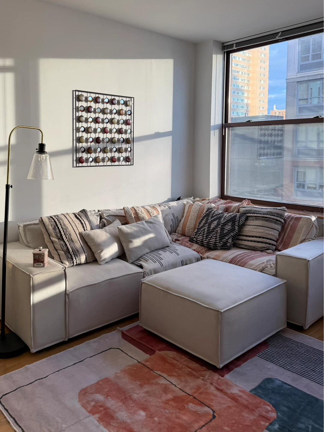 White Sectional Couch + Rug + Pillows/Throws (bundle deal)