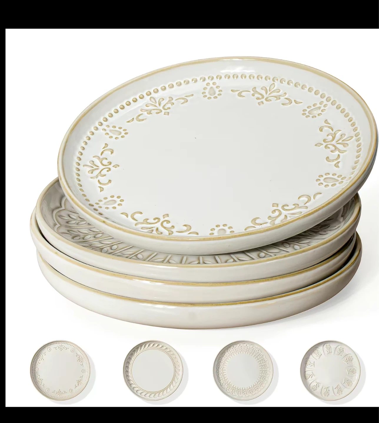 Artena 4-Piece Ceramic Dinner Plates - 9.75" White